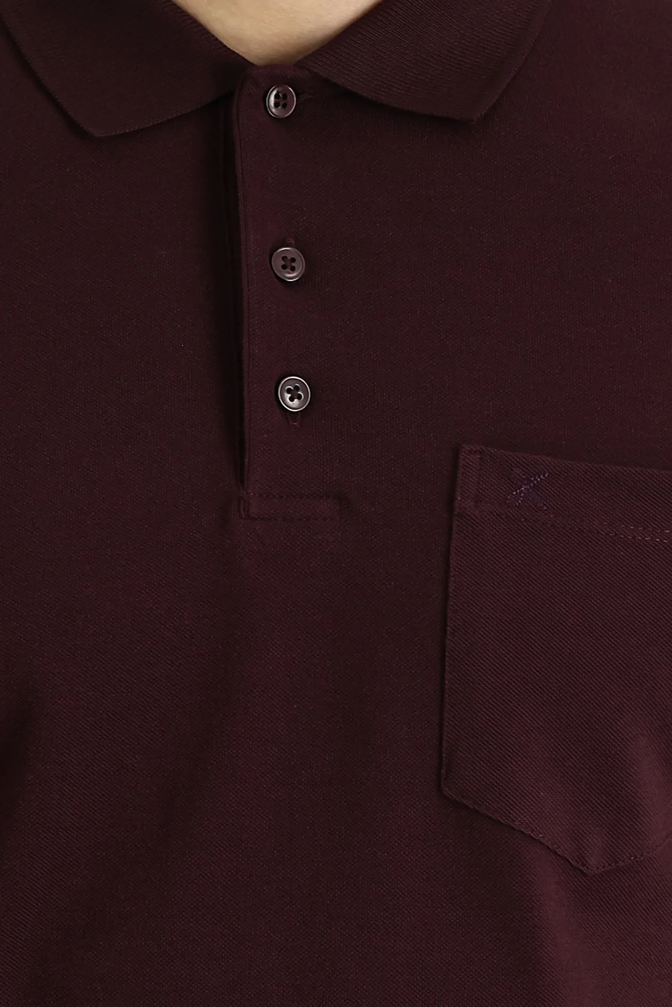 Koyu Bordo Polo Yaka Regular Fit Nakışlı Pamuk Tişört - Image 4
