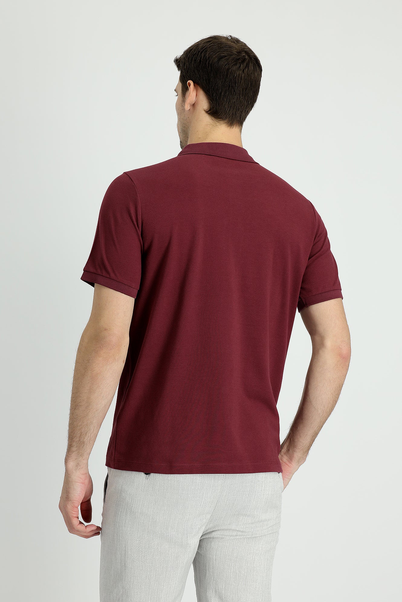 Koyu Bordo Polo Yaka Regular Fit Nakışlı Pamuk Tişört - Image 3