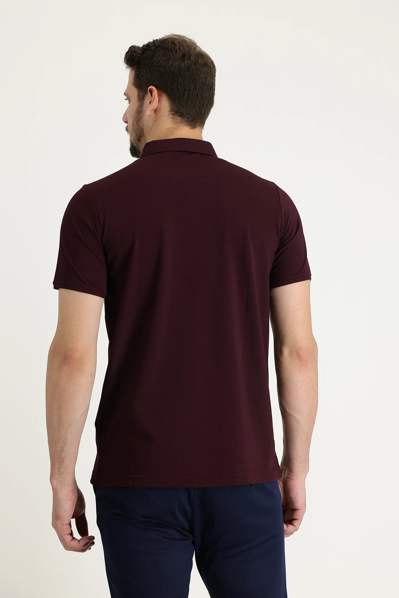 Koyu Bordo Polo Yaka Regular Fit Nakışlı Tişört - Image 3