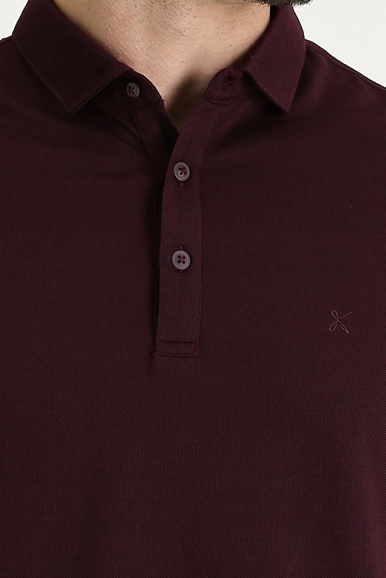 Koyu Bordo Polo Yaka Regular Fit Nakışlı Tişört - Image 4