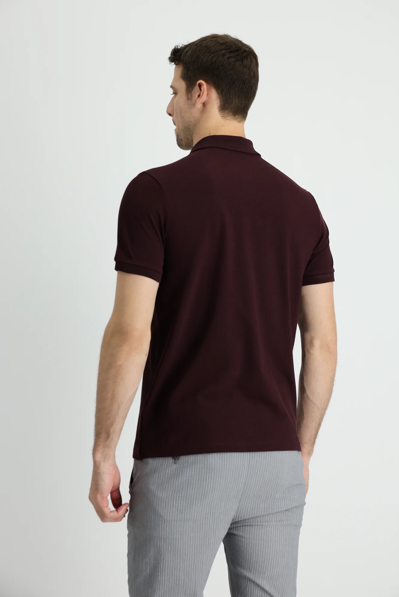 Koyu Bordo Polo Yaka Regular Fit Pamuk Tişört - Image 2