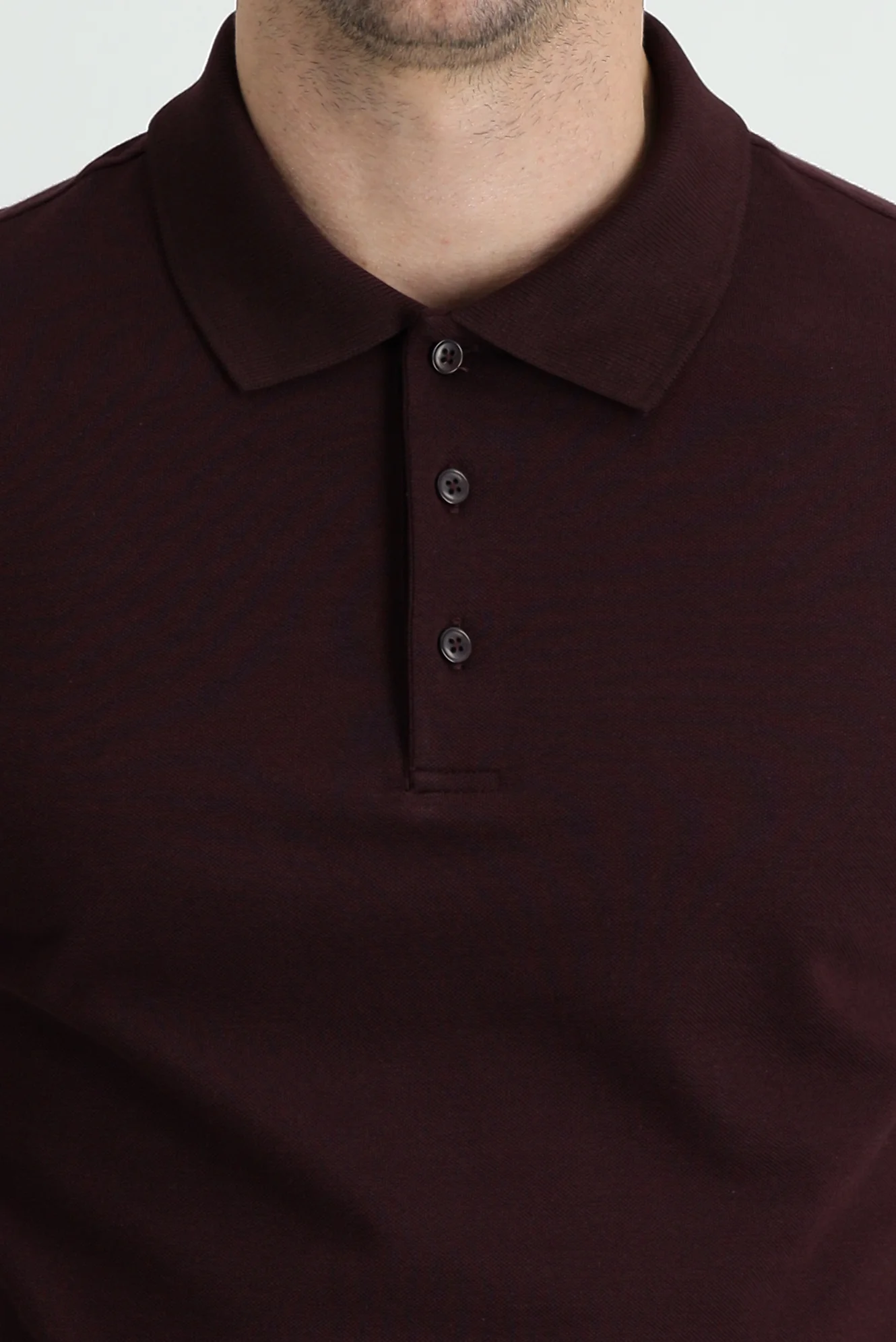 Koyu Bordo Polo Yaka Regular Fit Pamuk Tişört - Image 3
