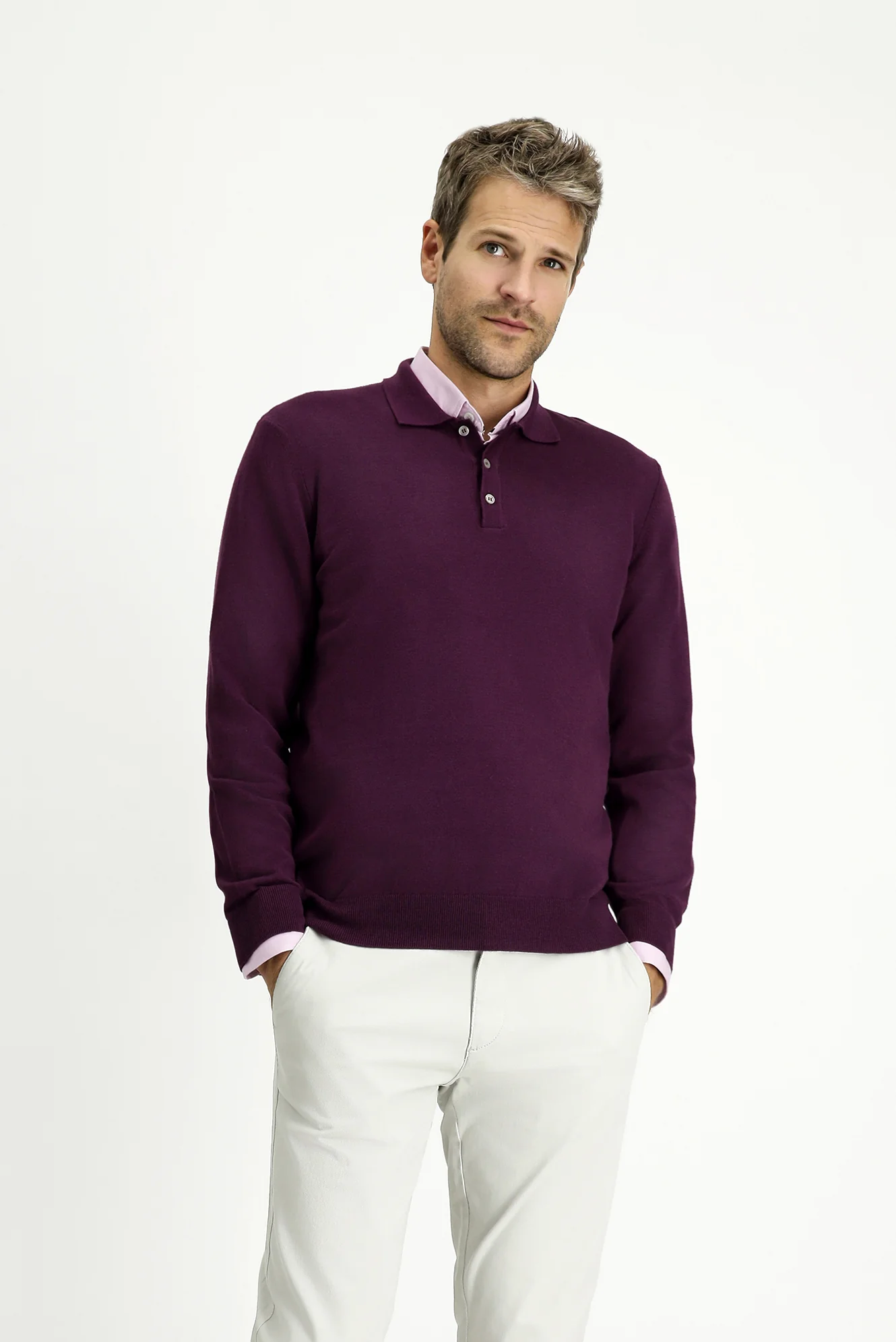 Koyu Bordo Polo Yaka Regular Fit Pamuklu Kaşmirli Triko Kazak - Image 3
