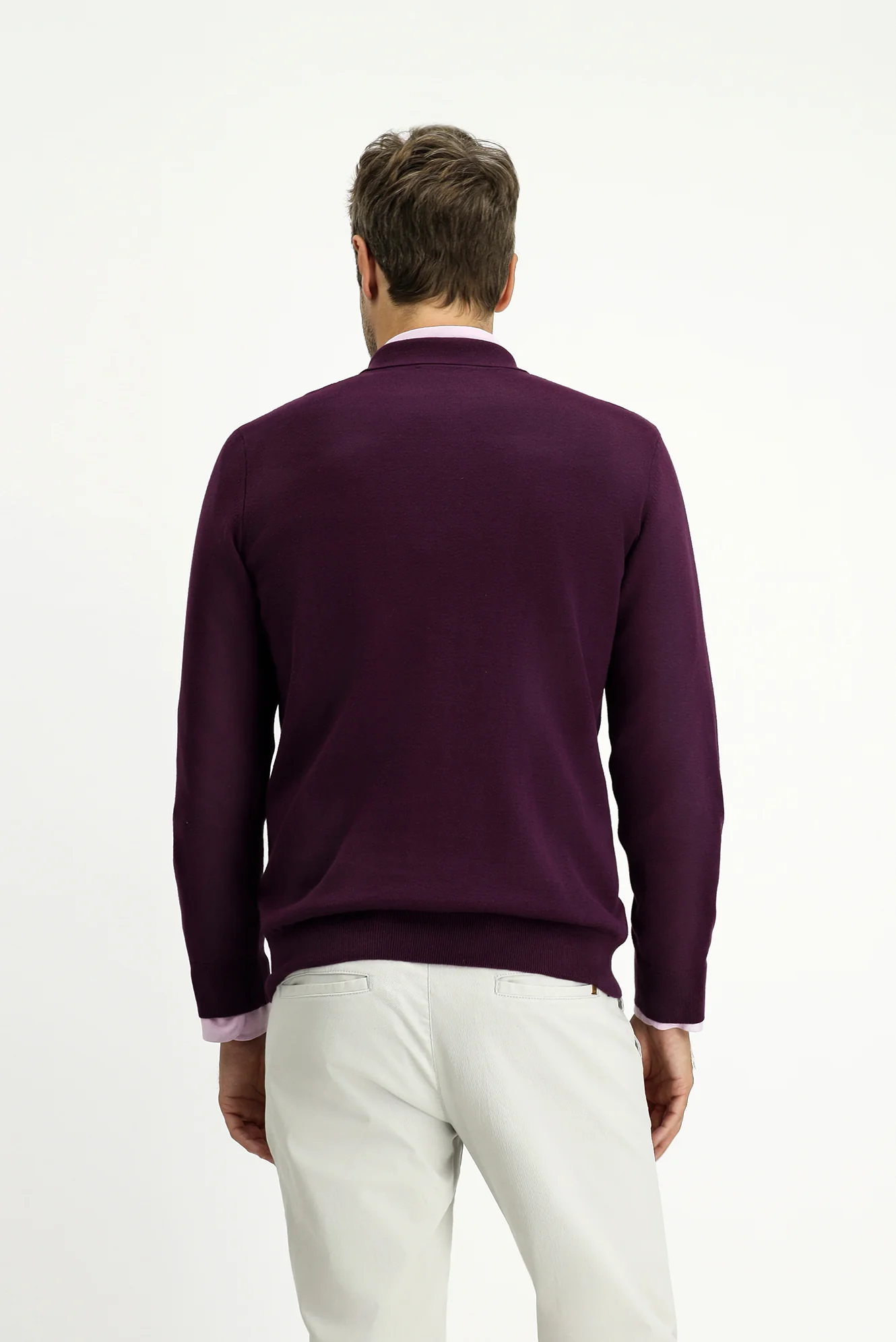 Koyu Bordo Polo Yaka Regular Fit Pamuklu Kaşmirli Triko Kazak - Image 4