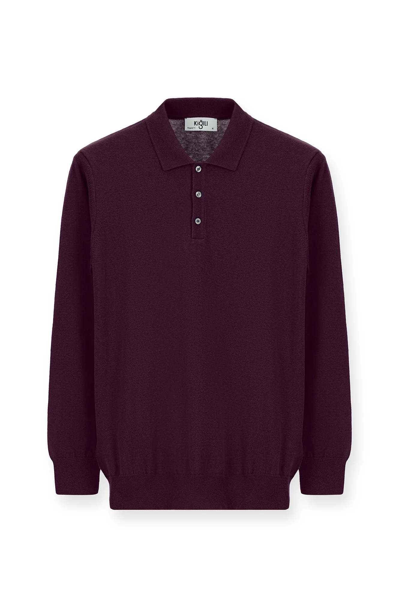 Koyu Bordo Polo Yaka Regular Fit Pamuklu Kaşmirli Triko Kazak - Image 7