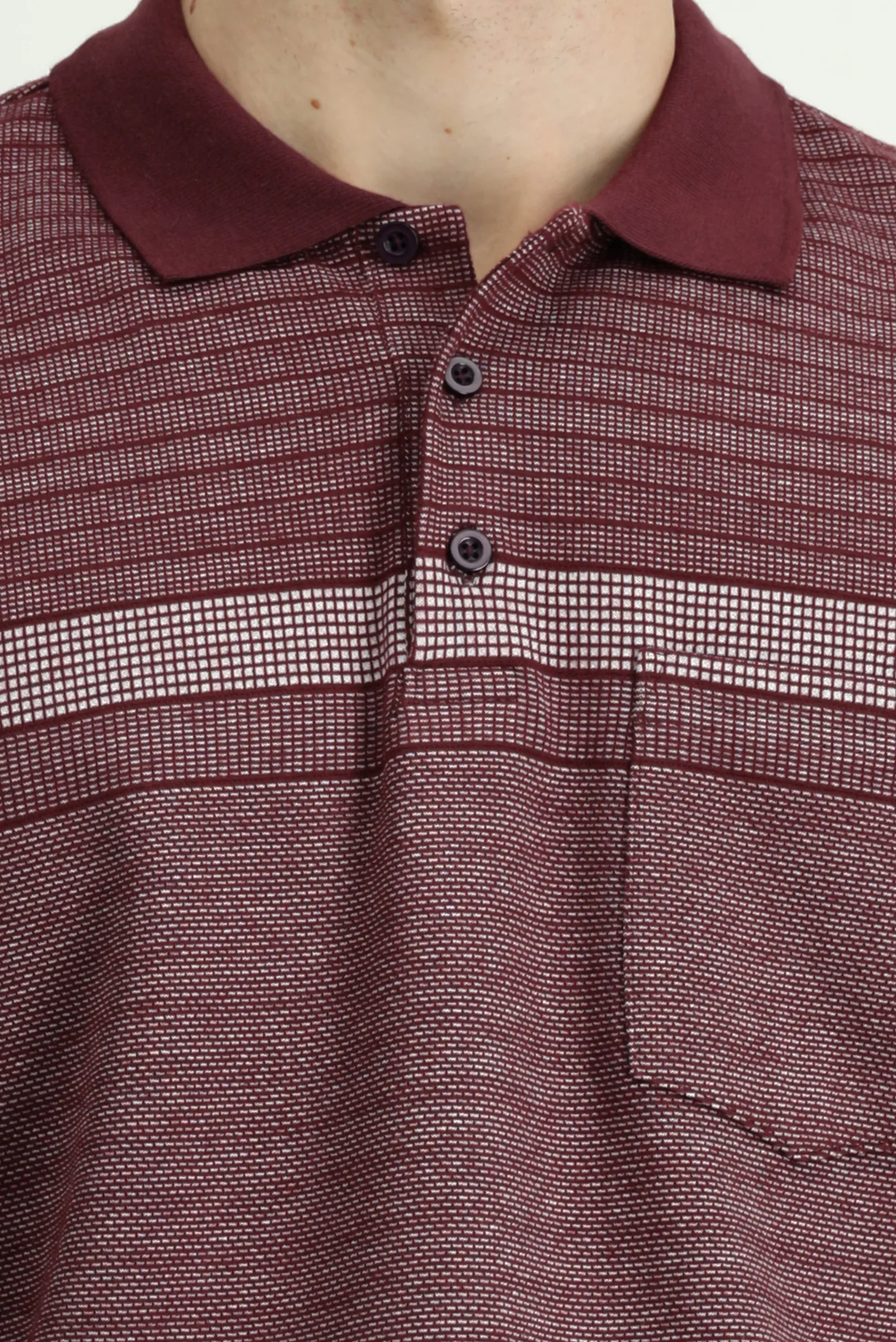 Koyu Bordo Polo Yaka Regular Fit Çizgili Sweatshirt - Image 6
