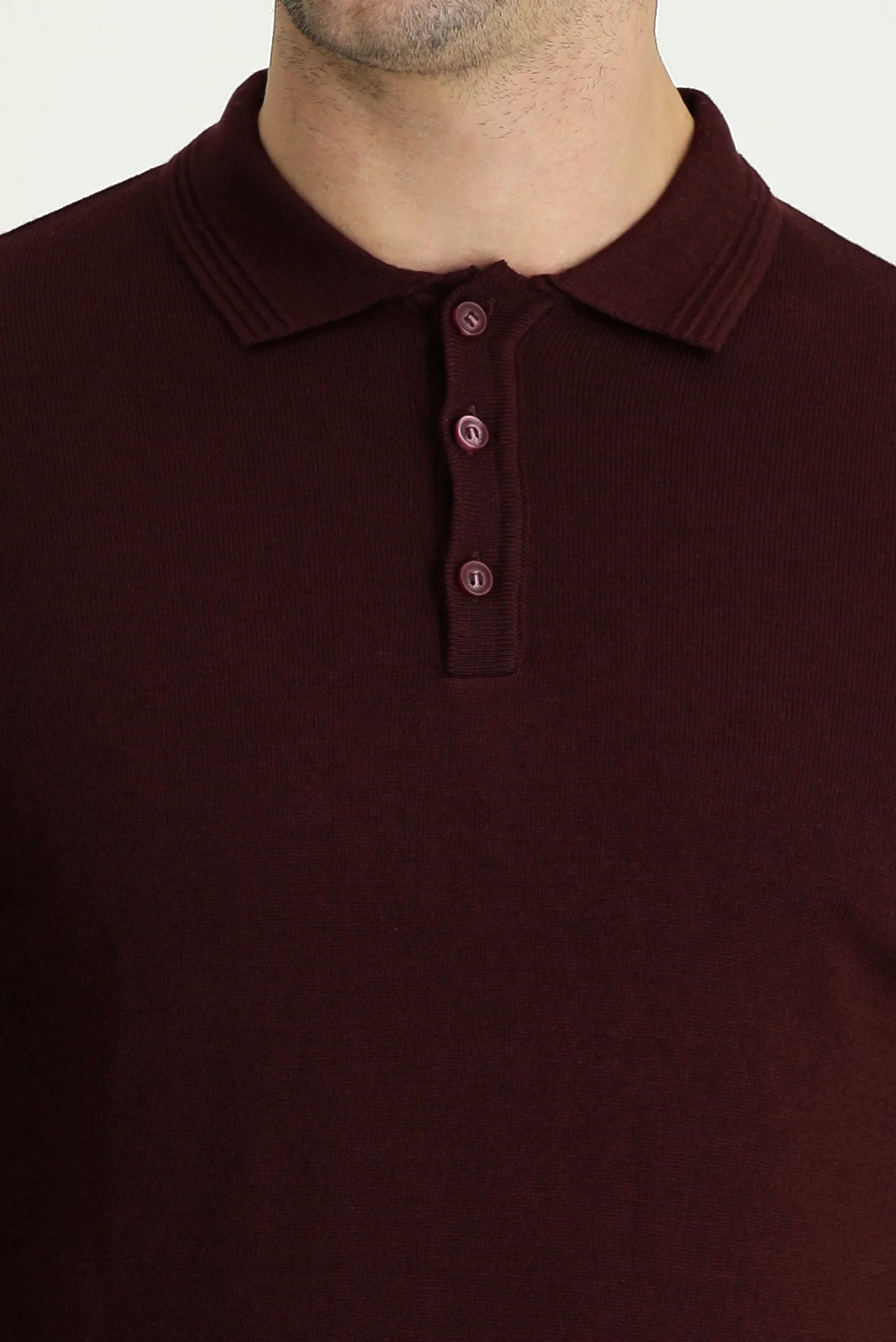 Koyu Bordo Polo Yaka Regular Fit Pamuklu Triko Kazak - Image 4