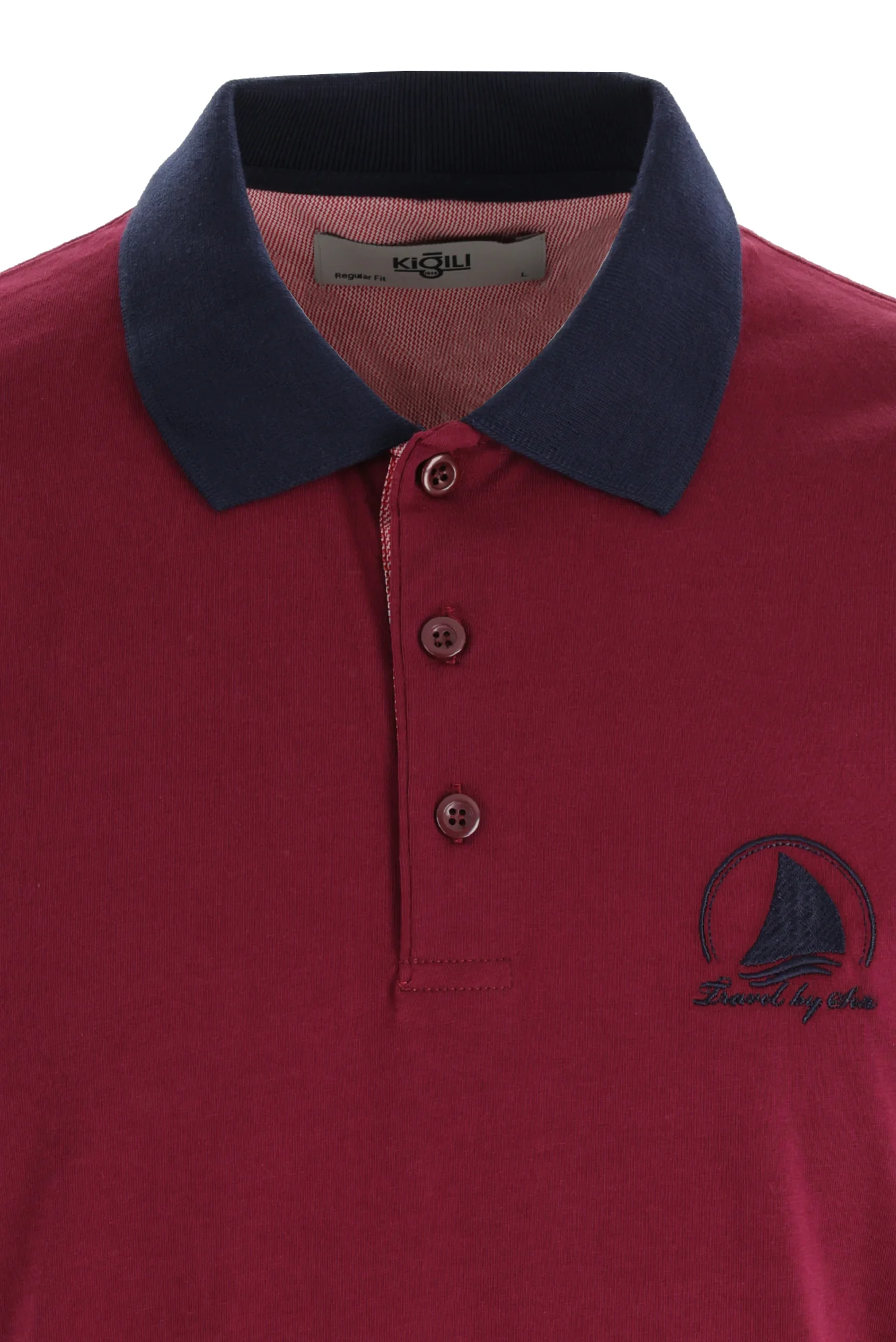 Koyu Bordo Polo Yaka Slim Fit Dar Kesim Desenli Tişört - Image 3