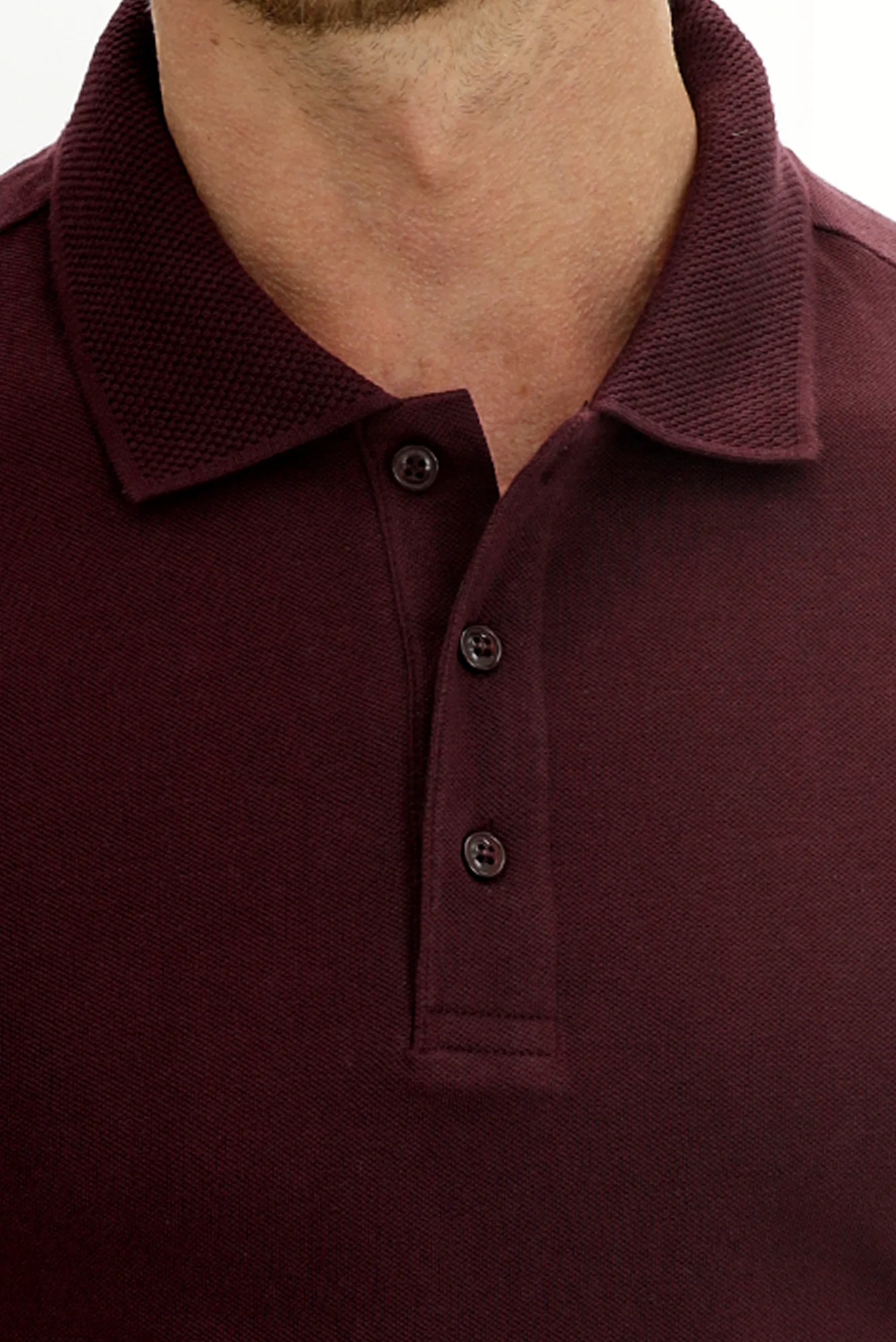 Koyu Bordo Polo Yaka Slim Fit Dar Kesim Nakışlı Pamuk Tişört - Image 4