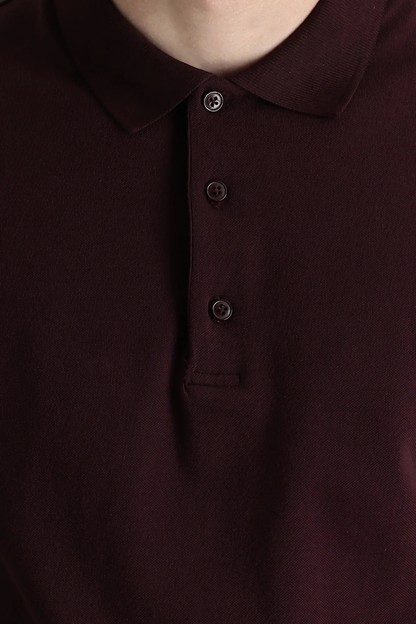 Koyu Bordo Polo Yaka Slim Fit Dar Kesim Nakışlı Pamuk Tişört - Image 4