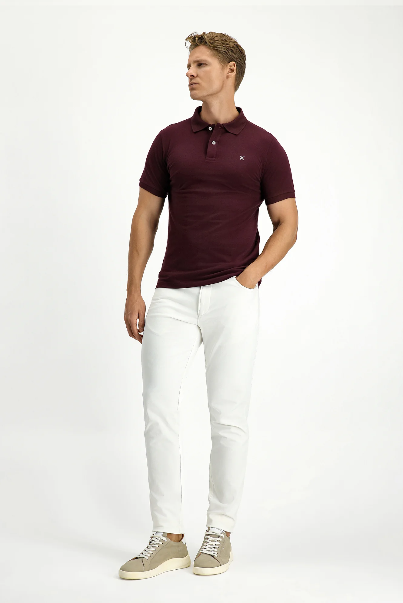Koyu Bordo Polo Yaka Slim Fit Nakışlı %100 Pamuk Tişört - Image 2