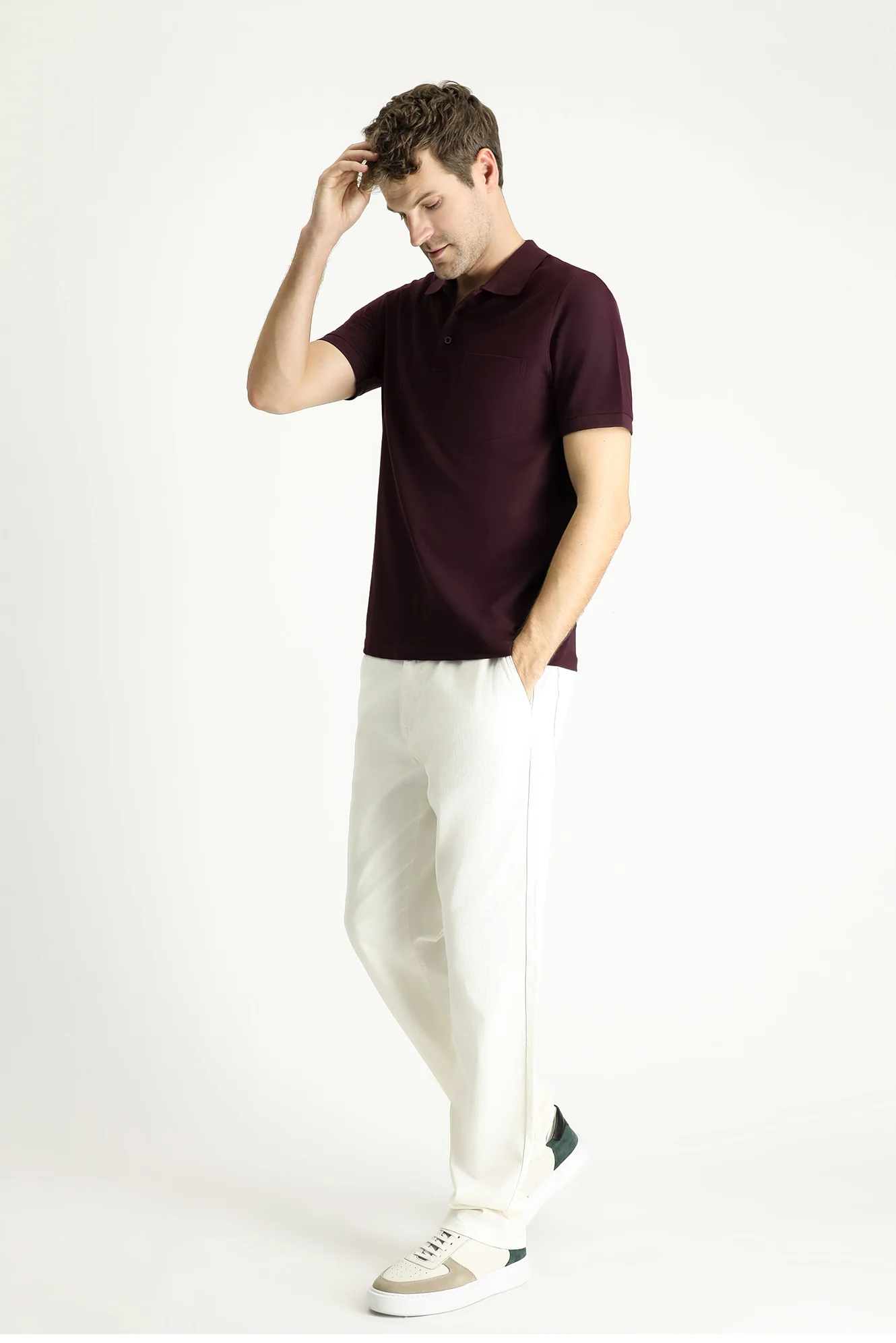 Koyu Bordo Regular Fit Nakışlı Pamuk Polo Yaka Tişört - Image 2