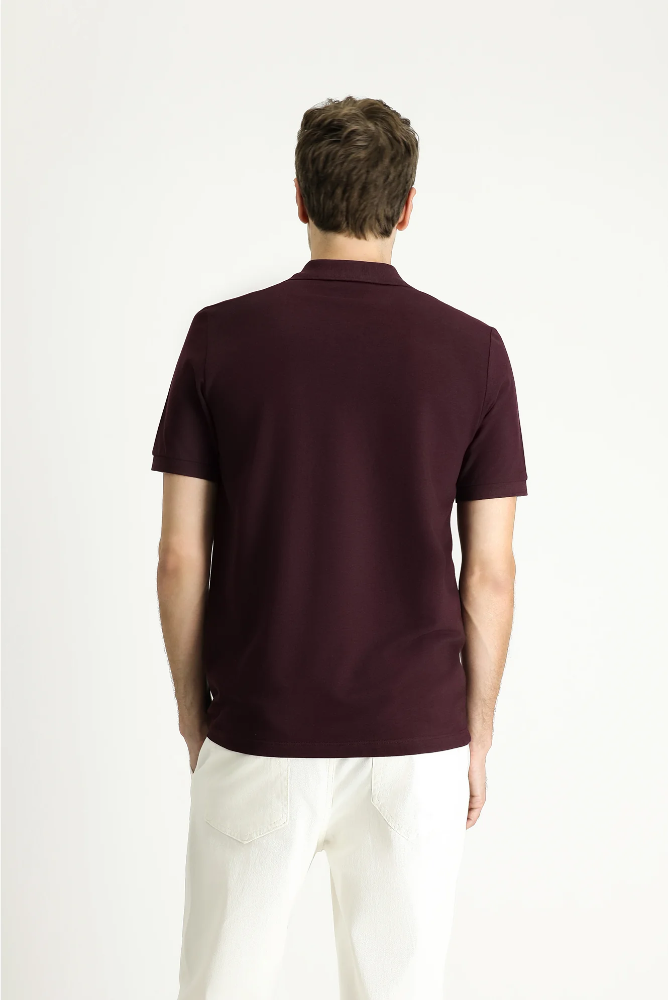 Koyu Bordo Regular Fit Nakışlı Pamuk Polo Yaka Tişört - Image 4