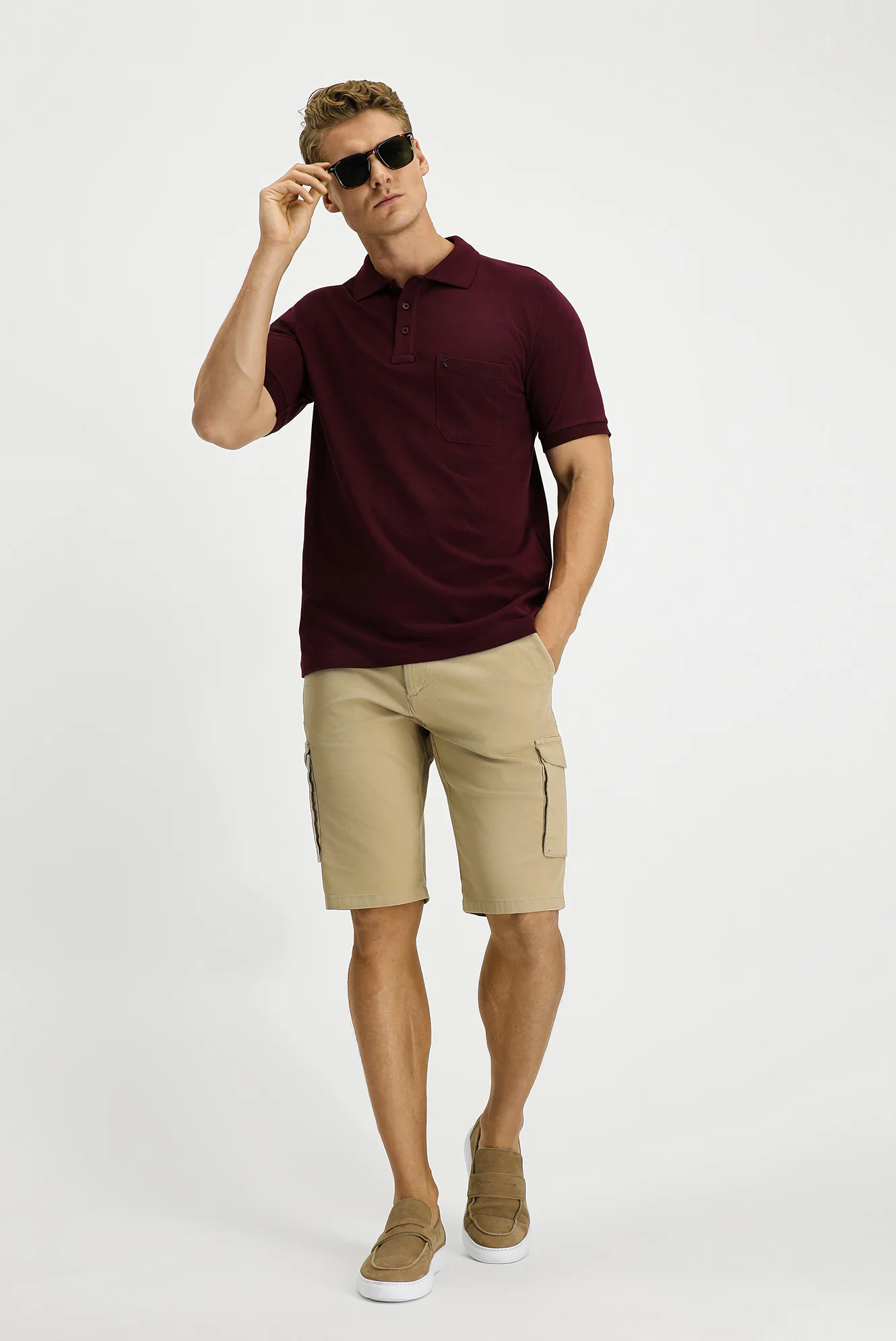 Koyu Bordo Regular Fit Pamuk Nakışlı Cepli Kıvrılmaz Polo Yaka Tişört - Image 2