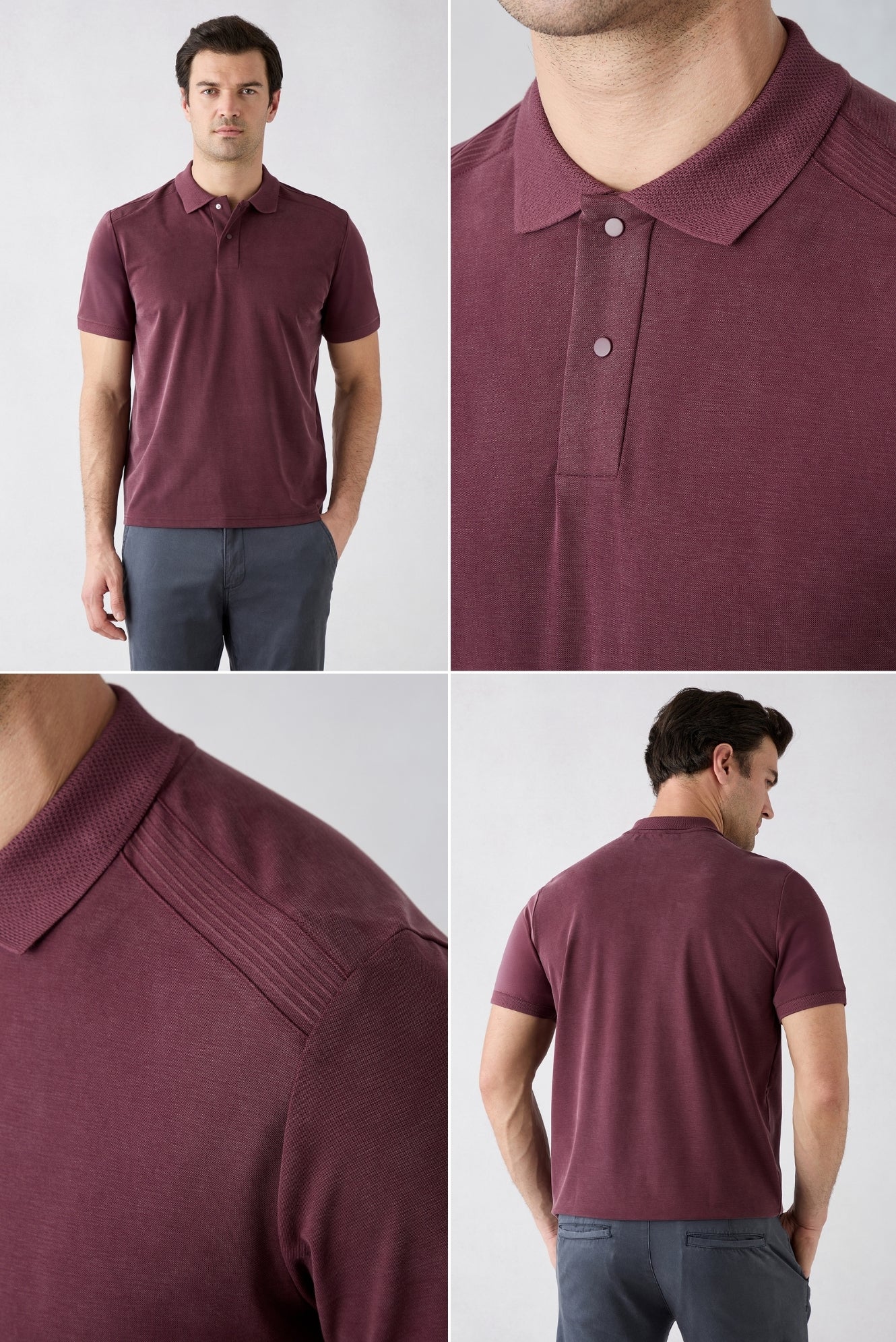 Koyu Bordo Regular Fit Çıtçıtlı Polo Yaka Ribana Detaylı Lyocell Karışımlı Tişört - Image 3