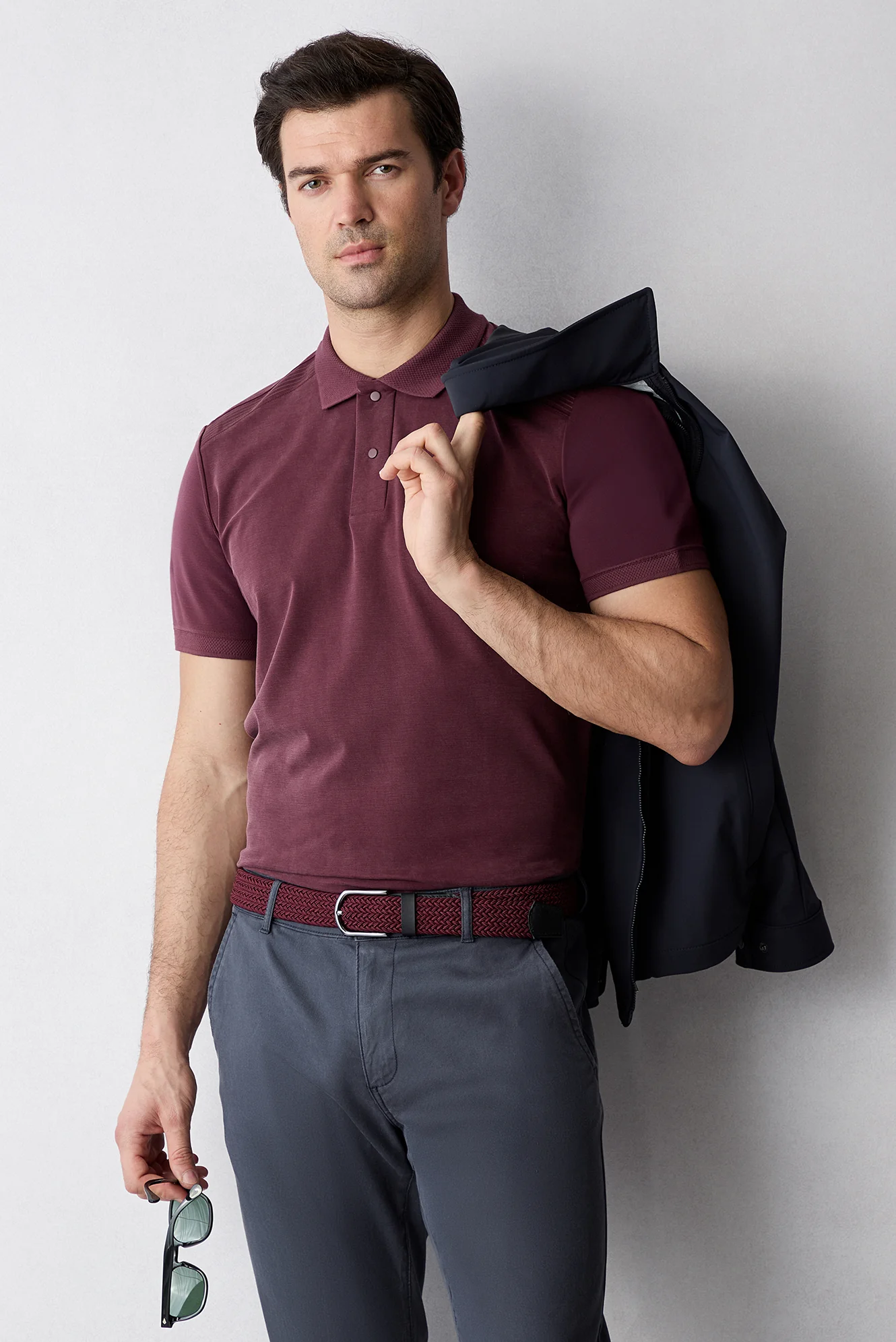Koyu Bordo Regular Fit Çıtçıtlı Polo Yaka Ribana Detaylı Lyocell Karışımlı Tişört - Image 6