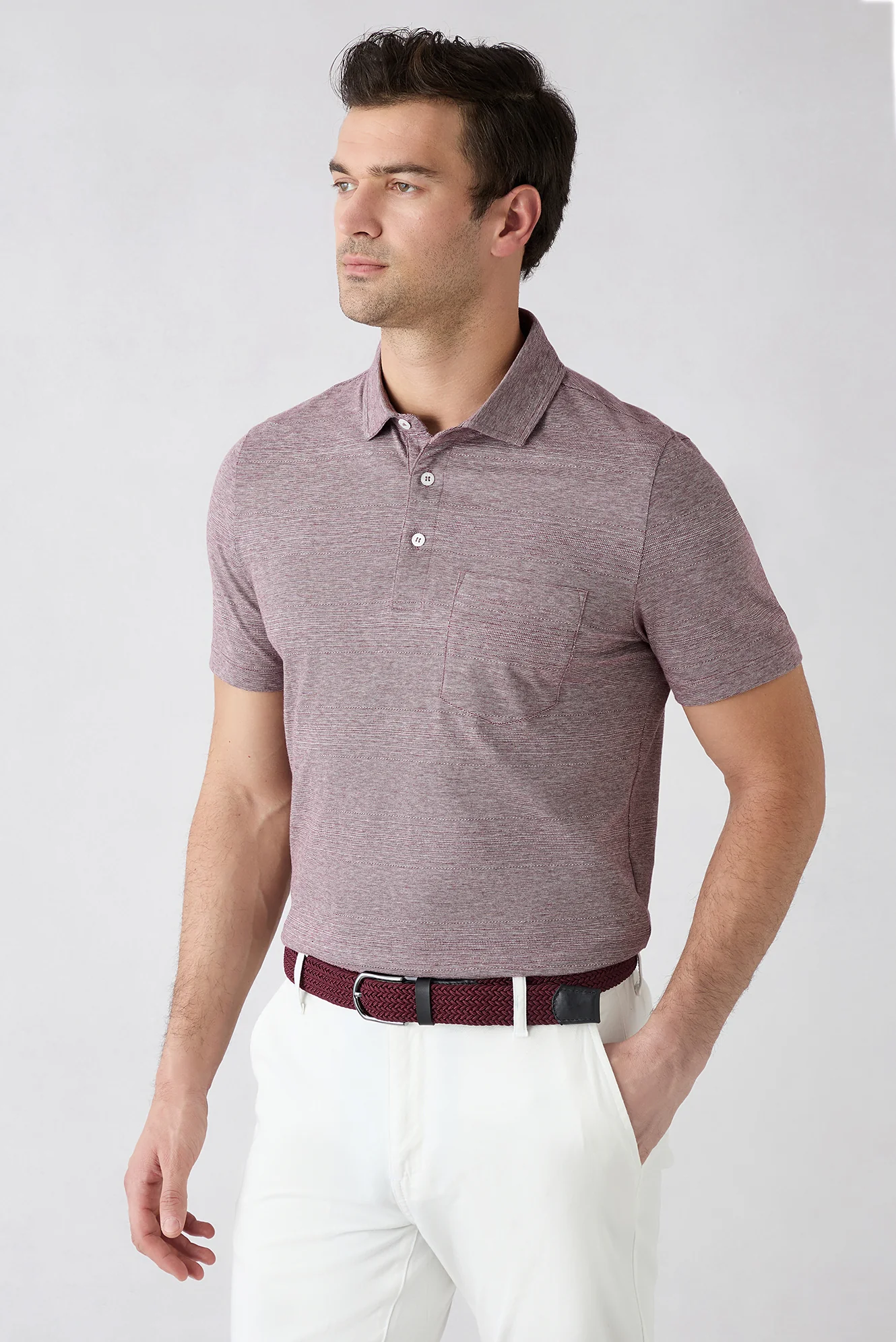 Koyu Bordo Regular Fit Düğmeli Polo Yaka Cepli Desenli %100 Pamuk Nefes Alabilen Merserize Tişört