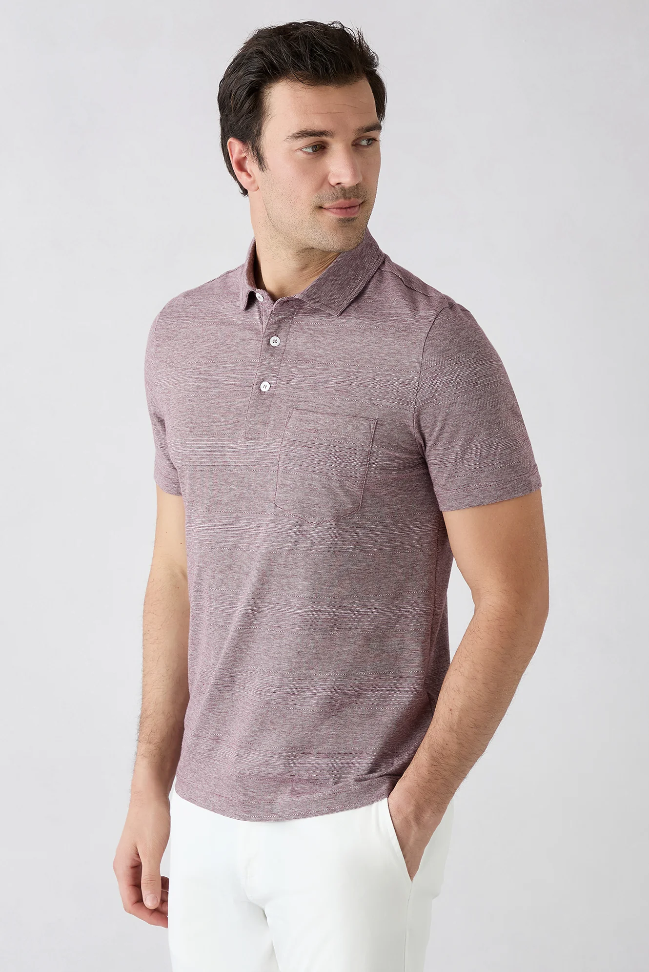 Koyu Bordo Regular Fit Düğmeli Polo Yaka Cepli Desenli %100 Pamuk Nefes Alabilen Merserize Tişört - Image 3