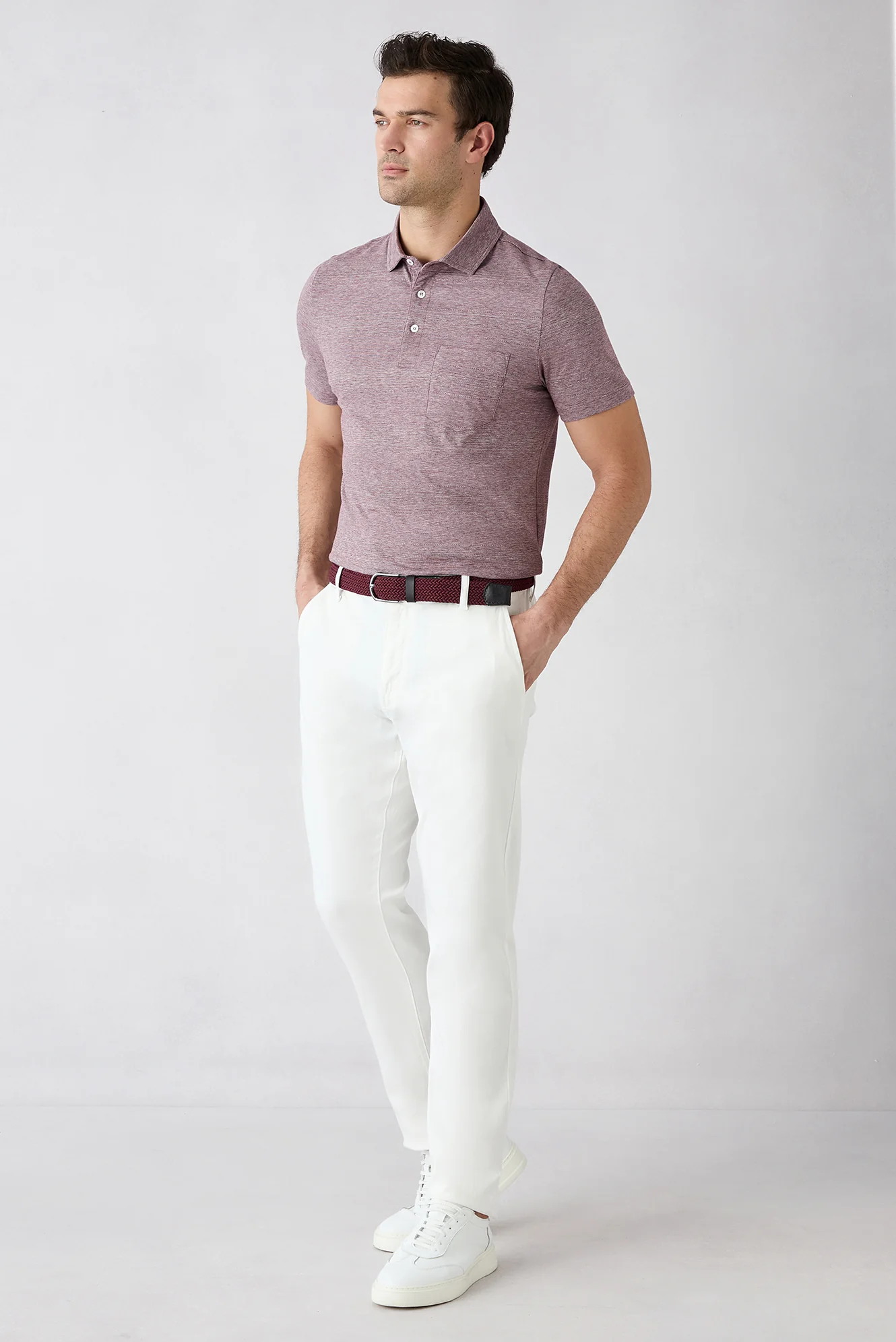 Koyu Bordo Regular Fit Düğmeli Polo Yaka Cepli Desenli %100 Pamuk Nefes Alabilen Merserize Tişört - Image 6