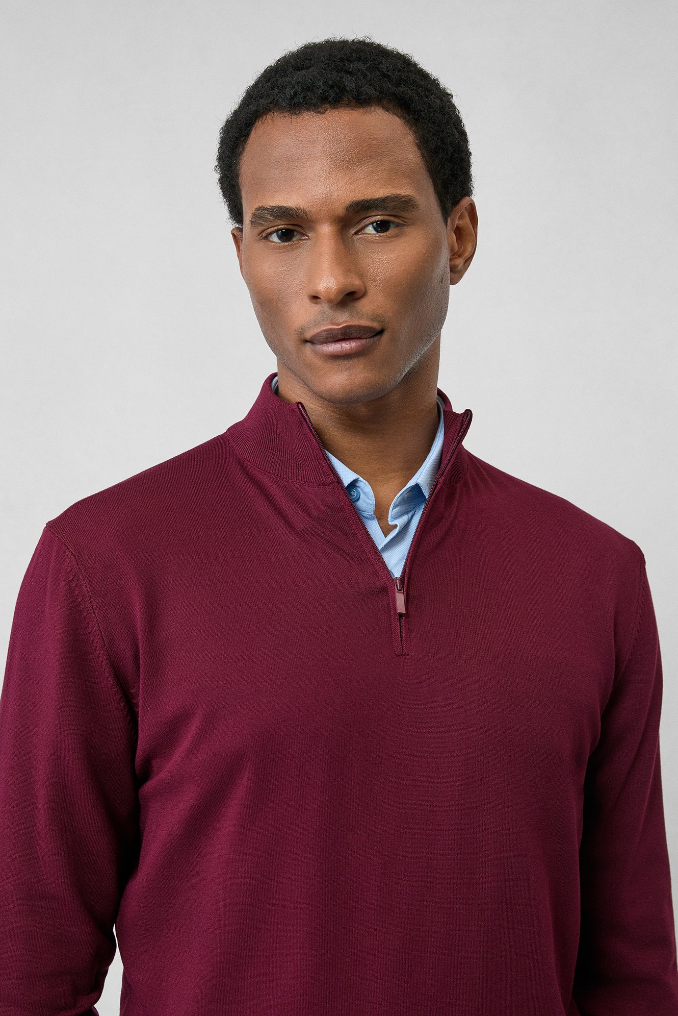 Koyu Bordo Regular Fit Yarım Balıkçı Yaka Fermuarlı Triko Kazak - Image 2