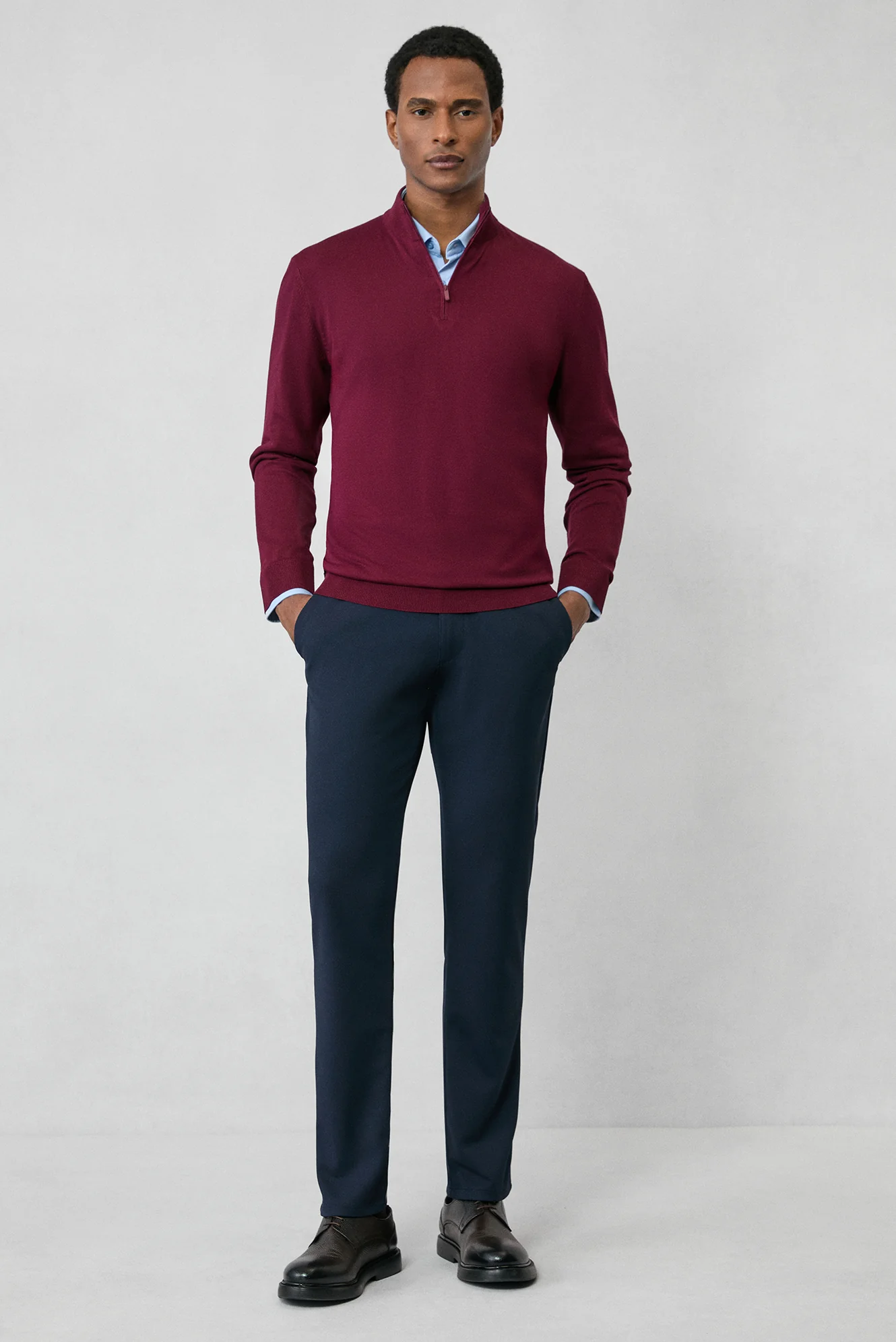 Koyu Bordo Regular Fit Yarım Balıkçı Yaka Fermuarlı Triko Kazak - Image 5