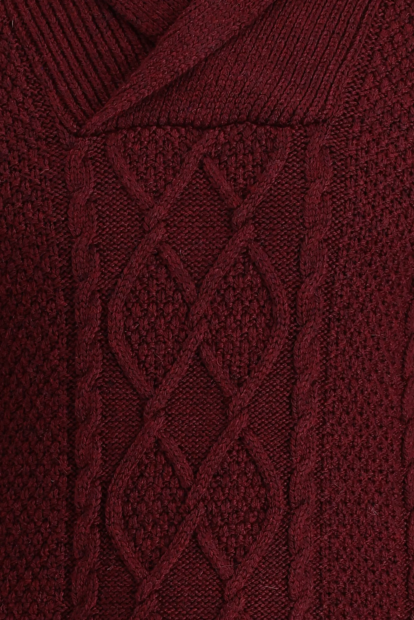 Koyu Bordo Şal Yaka Regular Fit Desenli Yünlü Triko Kazak - Image 4