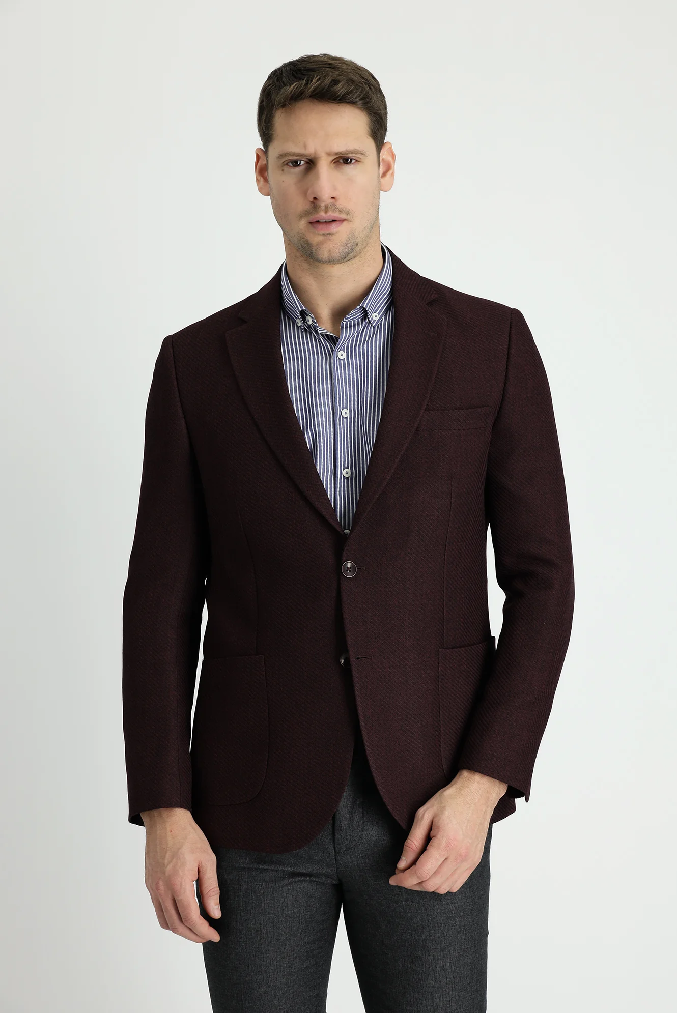 Koyu Bordo 7 Drop Slim Fit Dar Kesim Desenli Spor Ceket - Image 2