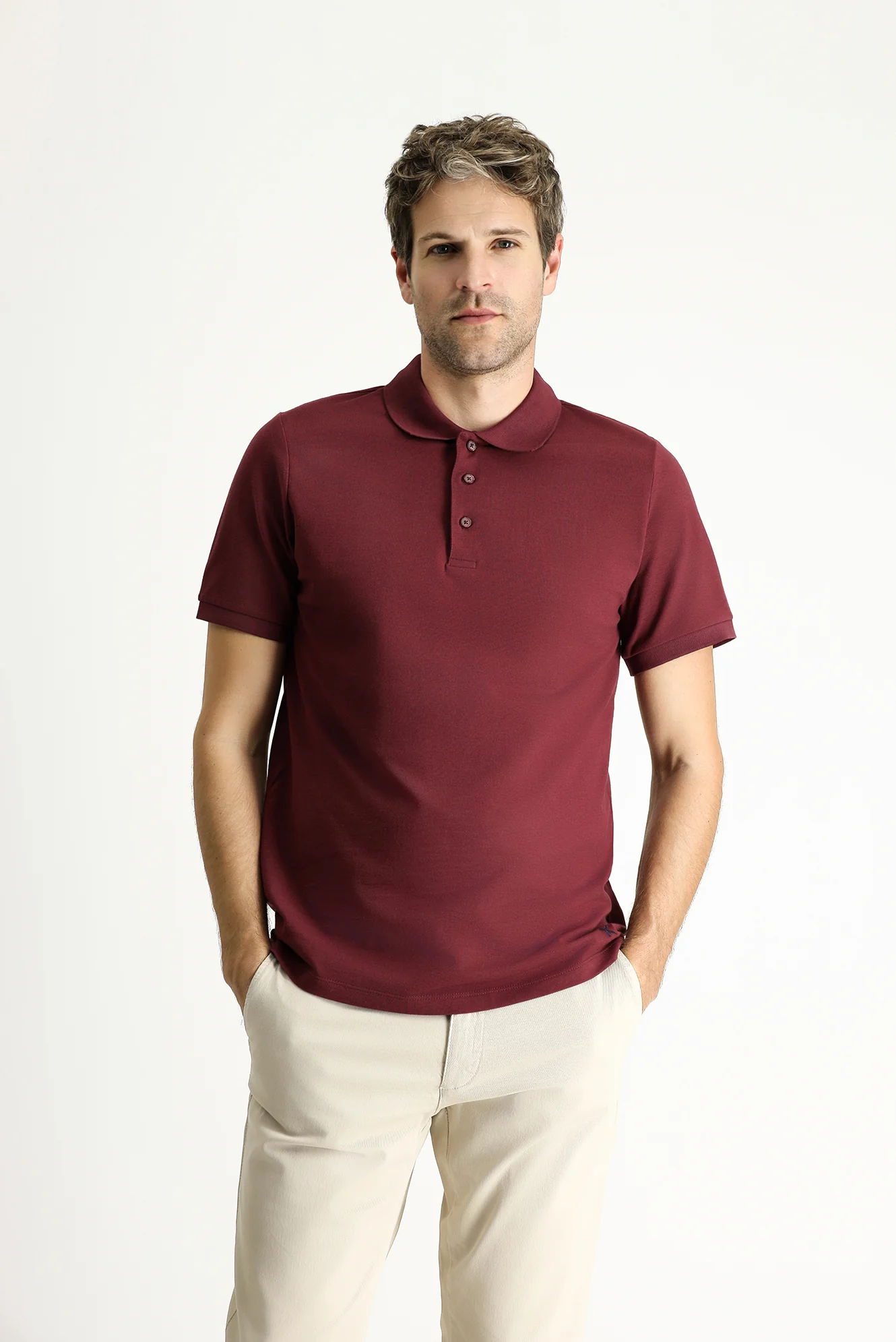 Koyu Bordo Slim Fit Dar Kesim Nakışlı Pamuk Polo Yaka Tişört - Image 4