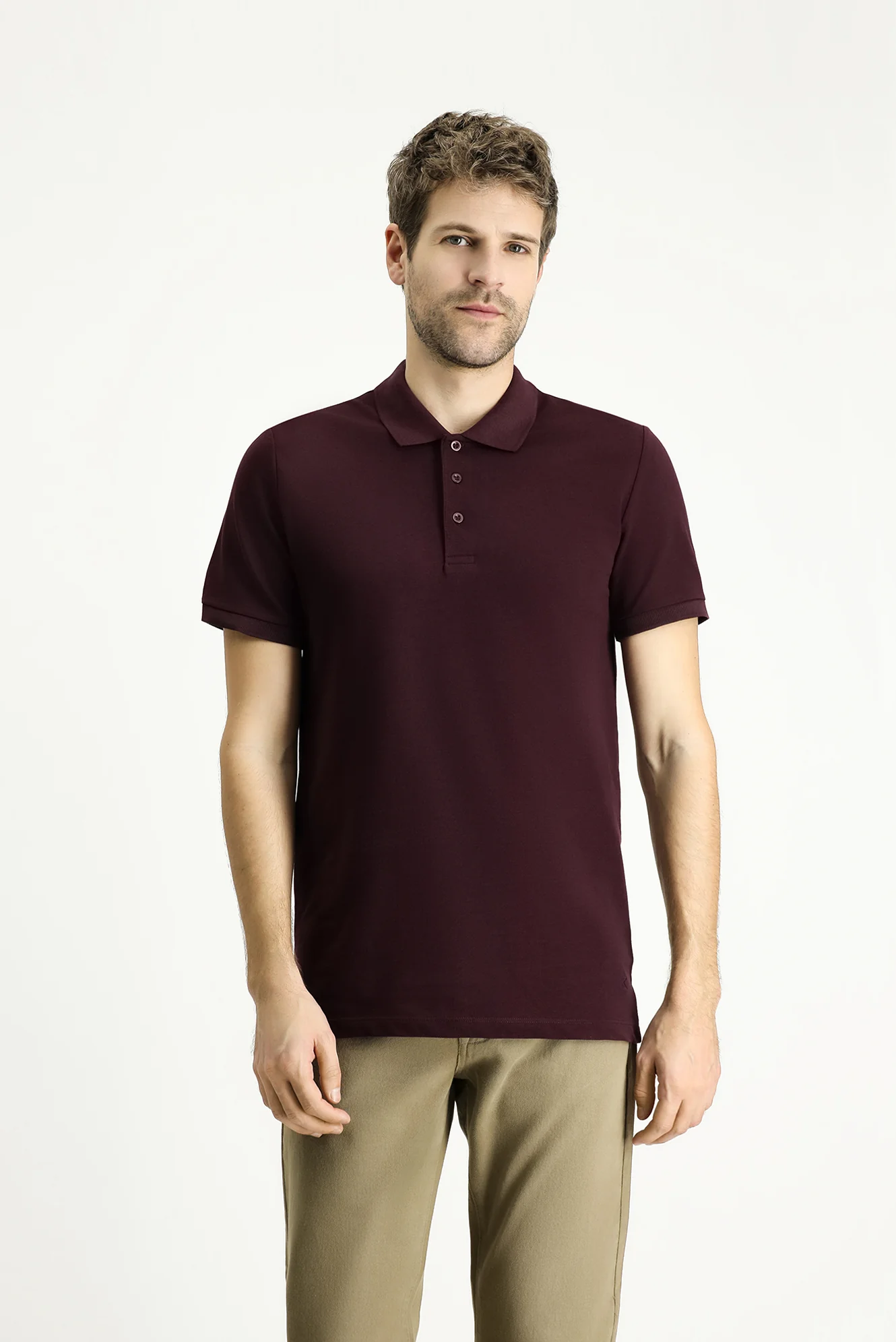 Koyu Bordo Slim Fit Dar Kesim Nakışlı Pamuk Polo Yaka Tişört - Image 3