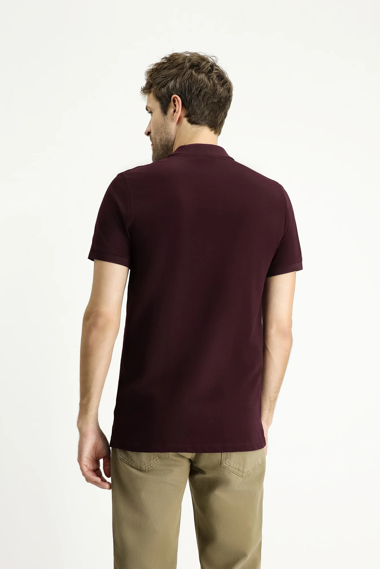 Koyu Bordo Slim Fit Dar Kesim Nakışlı Pamuk Polo Yaka Tişört - Image 4