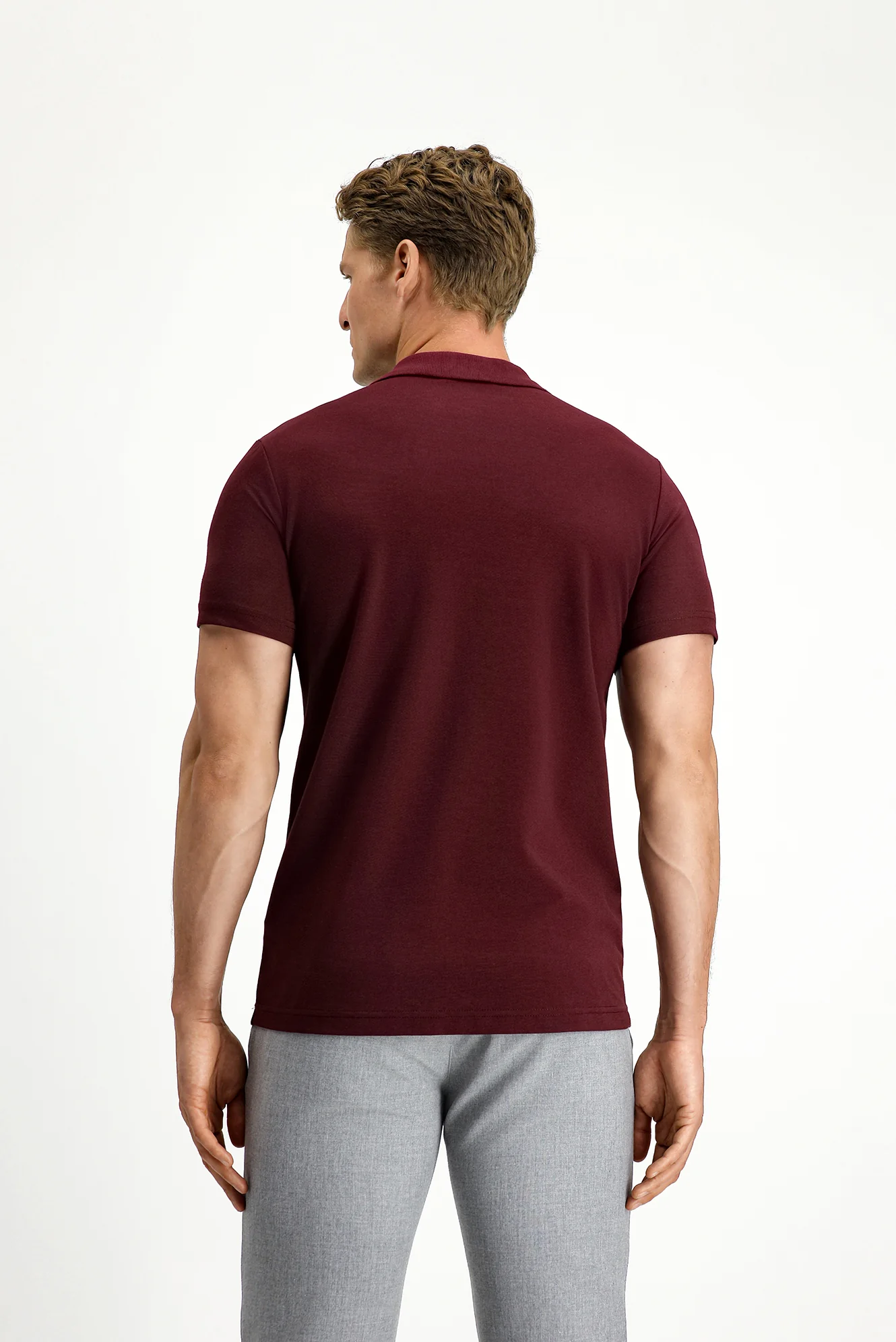 Koyu Bordo Slim Fit Dar Kesim Nakışlı Pamuklu Polo Yaka Tişört - Image 4
