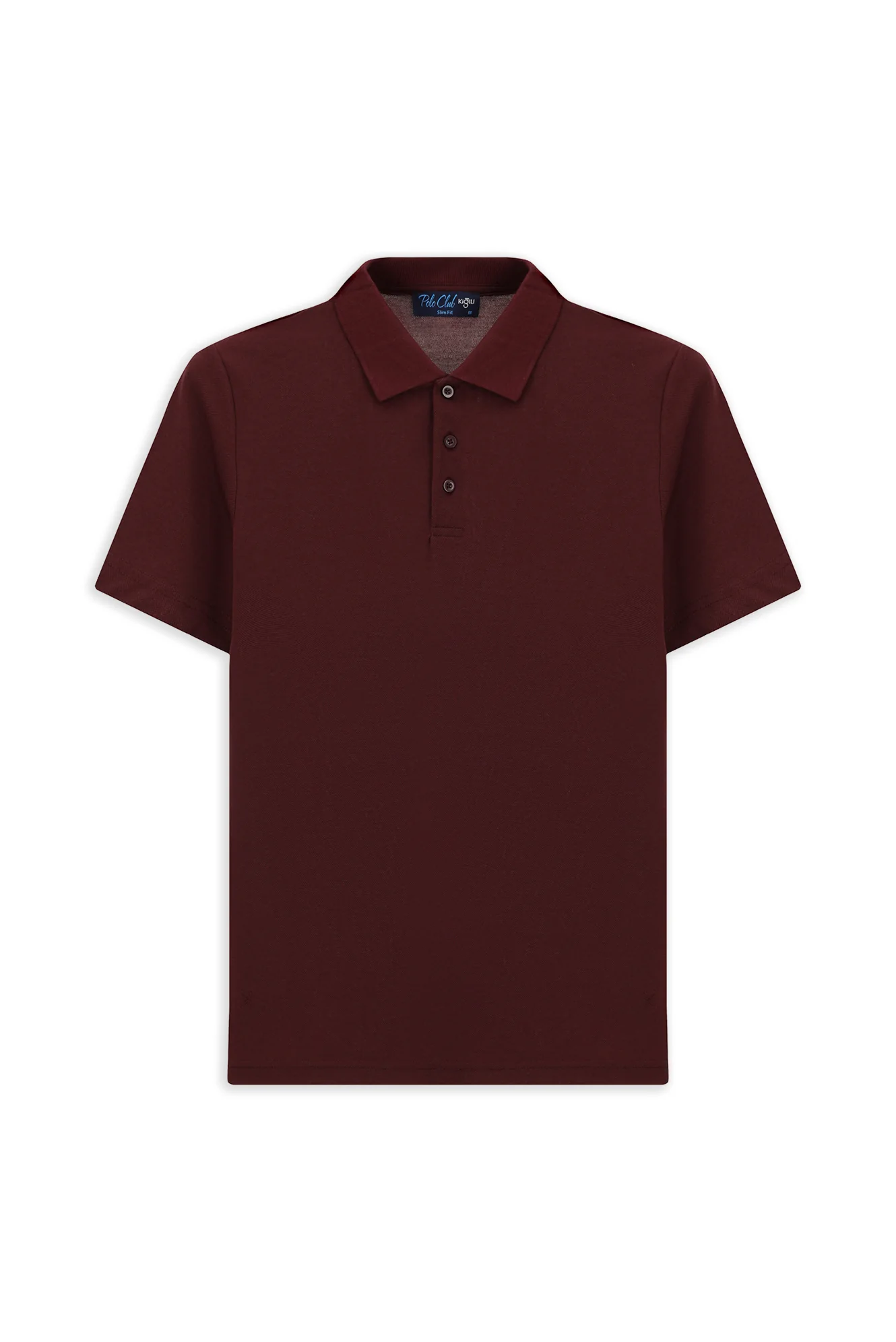 Koyu Bordo Slim Fit Dar Kesim Nakışlı Pamuklu Polo Yaka Tişört - Image 7