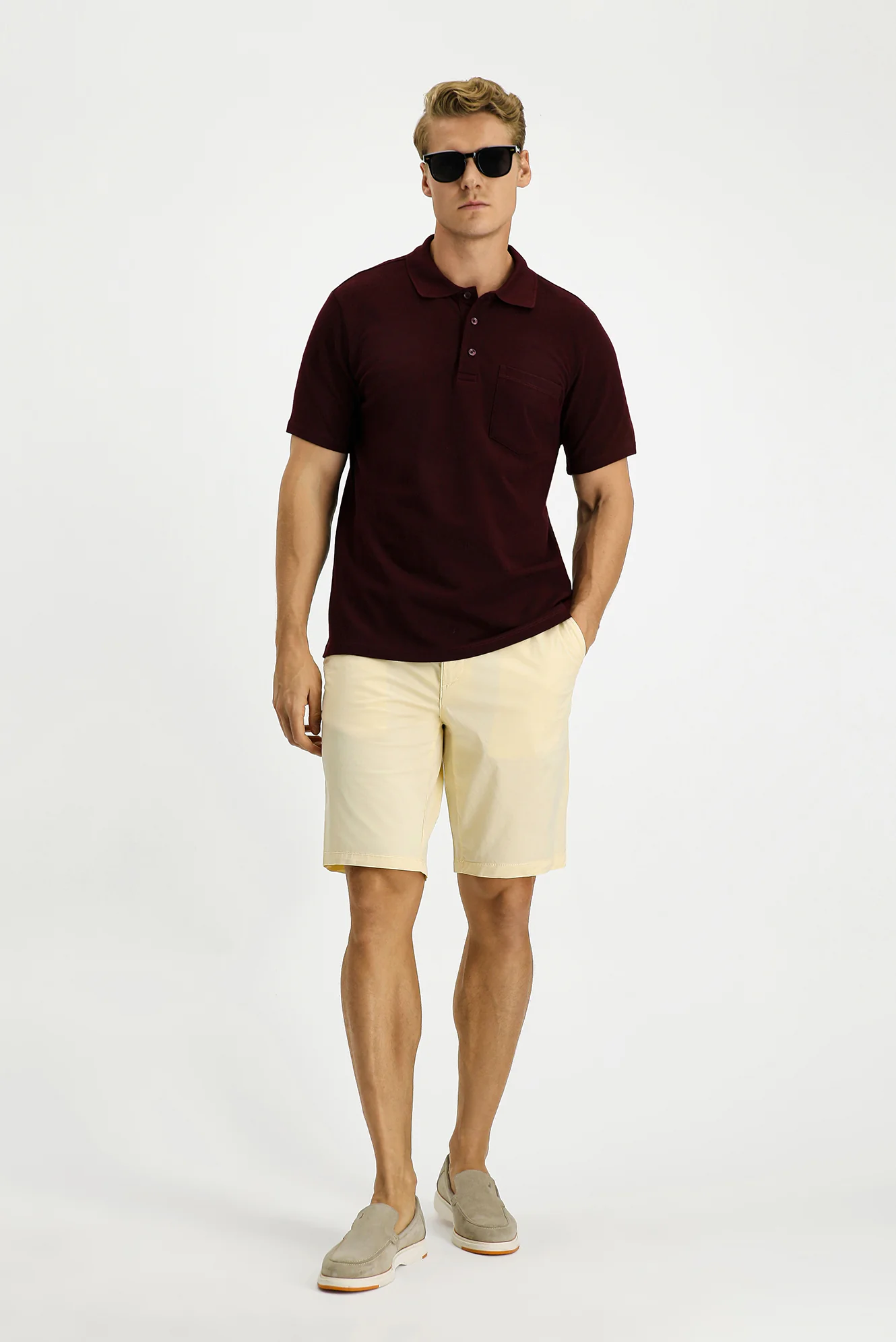 Koyu Bordo Slim Fit Dar Kesim Pamuk Cepli Polo Yaka Tişört - Image 2