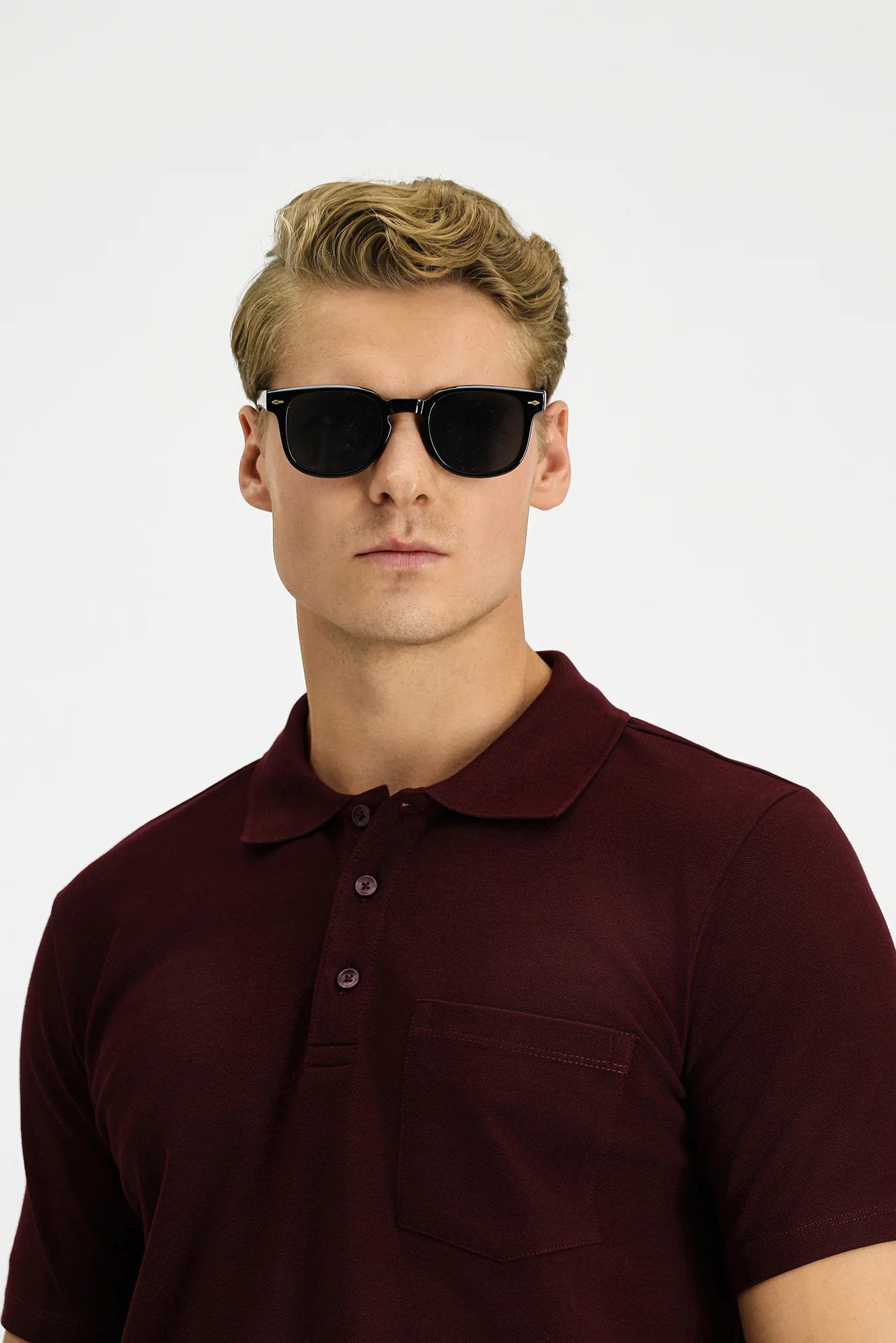 Koyu Bordo Slim Fit Dar Kesim Pamuk Cepli Polo Yaka Tişört - Image 3