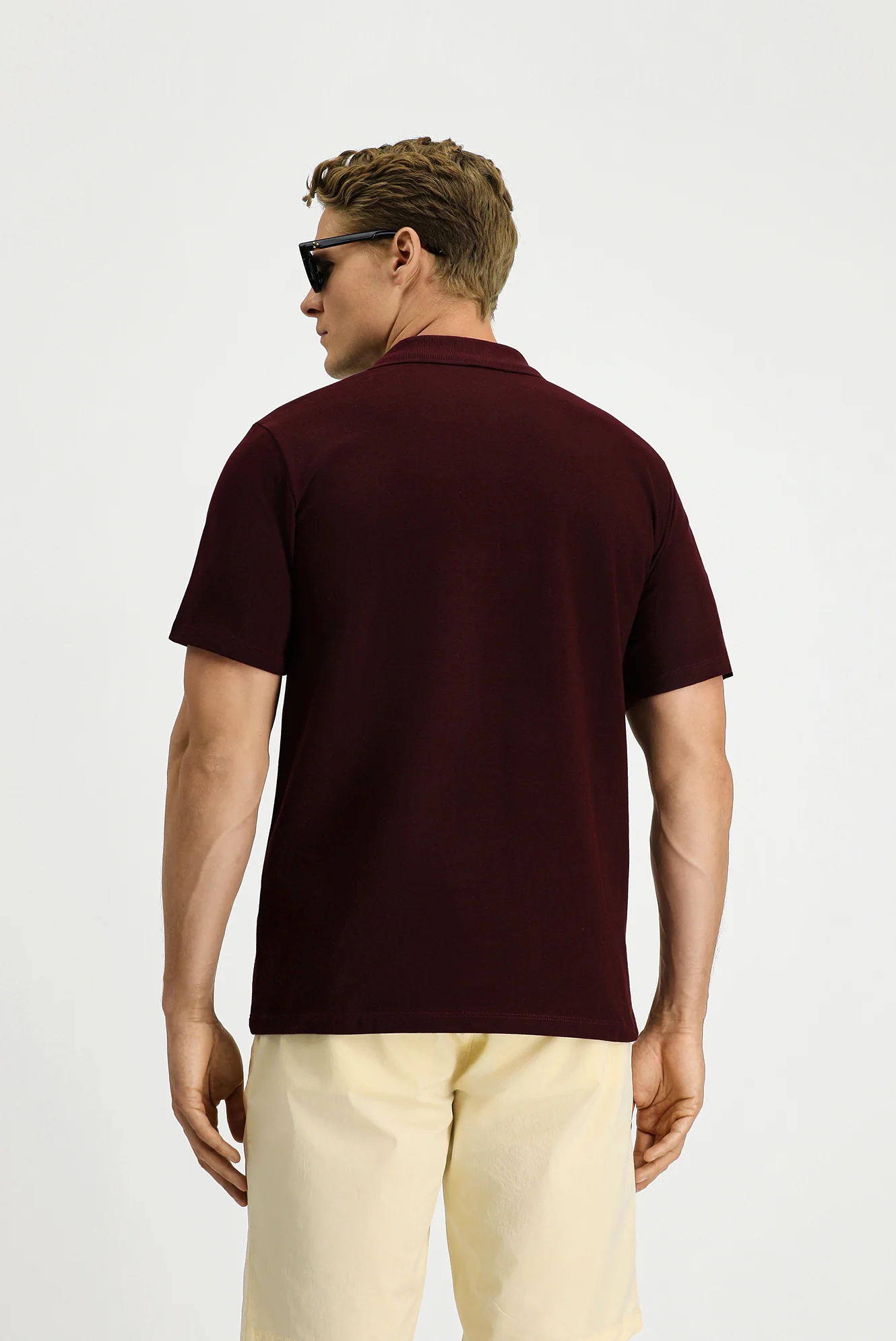 Koyu Bordo Slim Fit Dar Kesim Pamuk Cepli Polo Yaka Tişört - Image 4