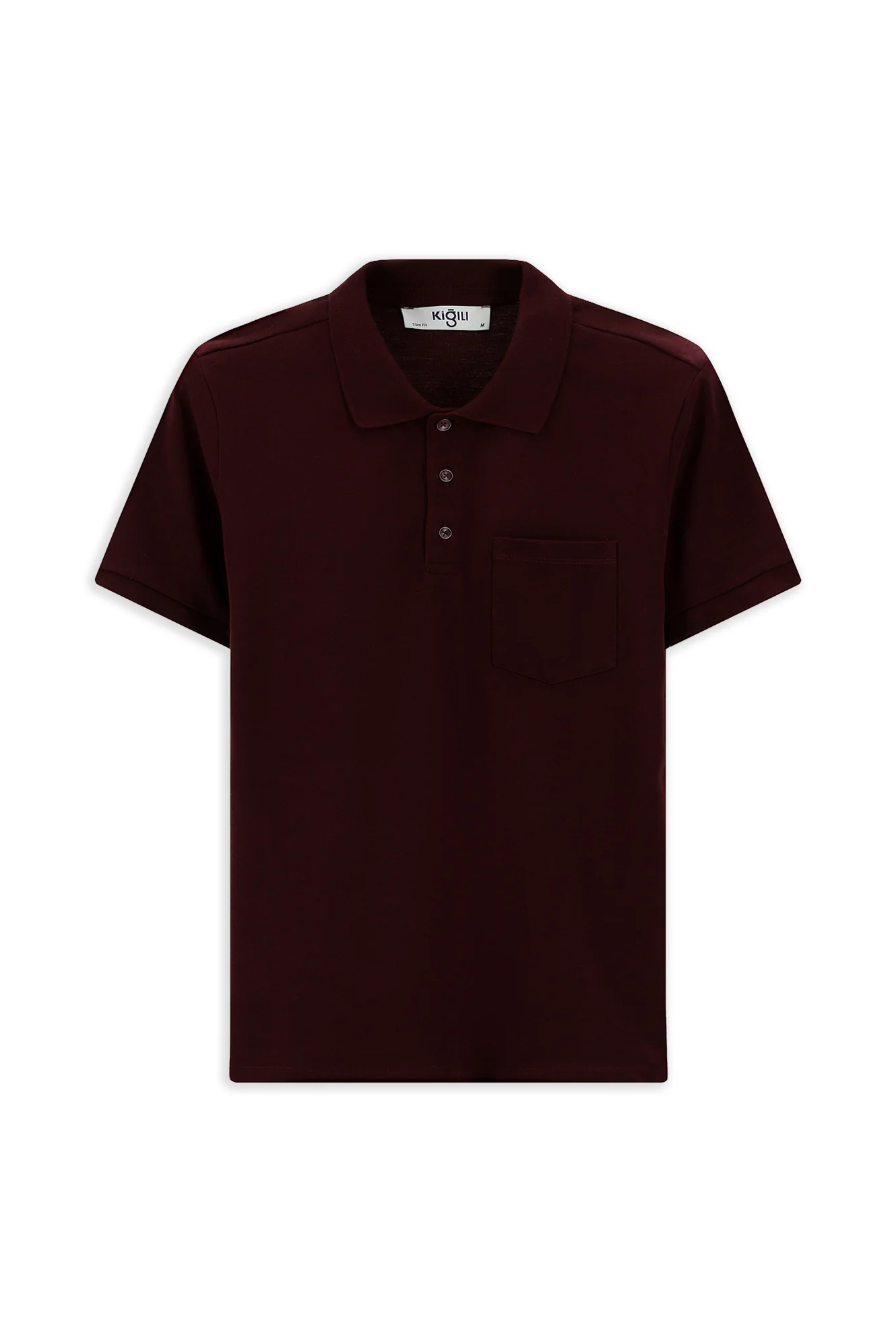 Koyu Bordo Slim Fit Dar Kesim Pamuk Cepli Polo Yaka Tişört - Image 7