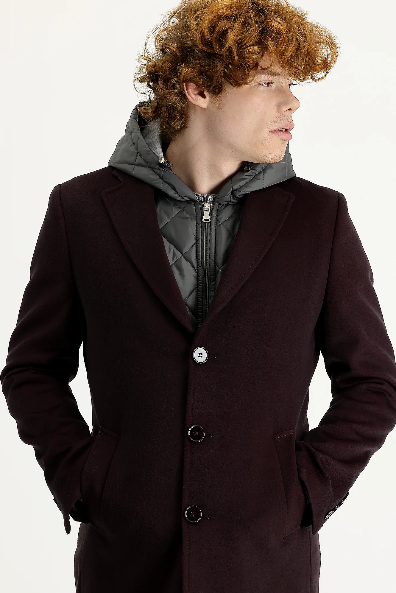 Koyu Bordo Slim Fit Dar Kesim Yelekli Kaban