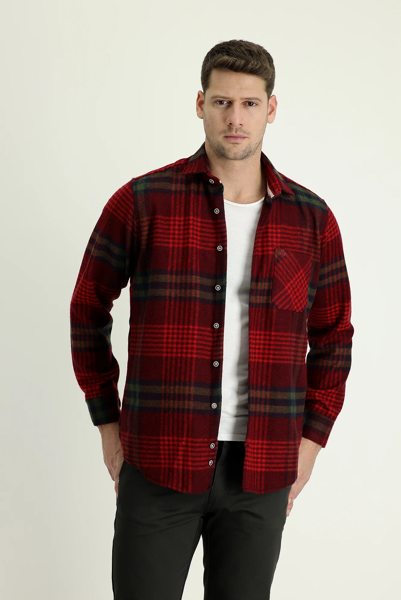 Koyu Bordo Uzun Kol Regular Fit Ekose Shacket Oduncu Gömlek - Image 2