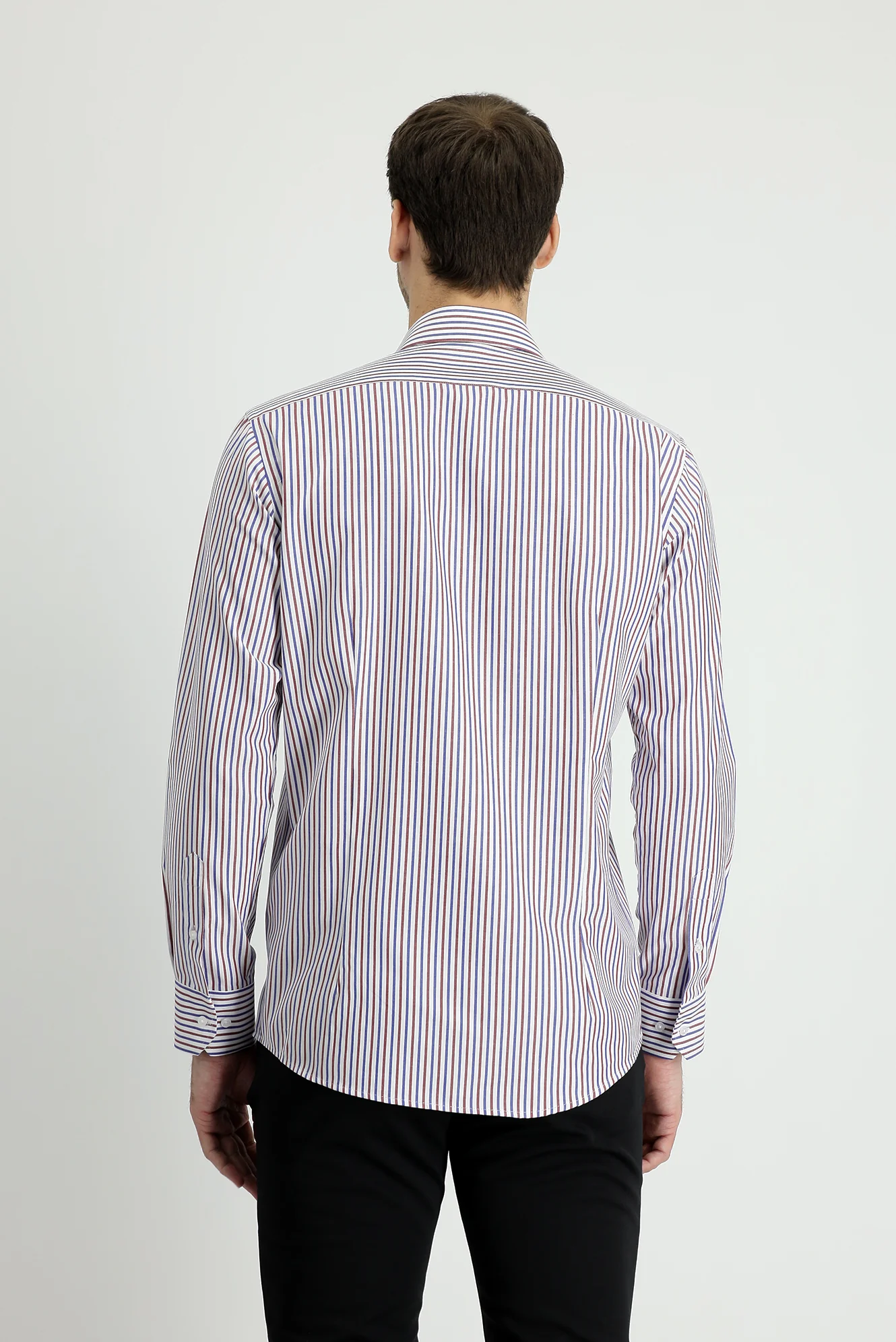 Koyu Bordo Uzun Kol Slim Fit Dar Kesim Çizgili Gömlek - Image 2