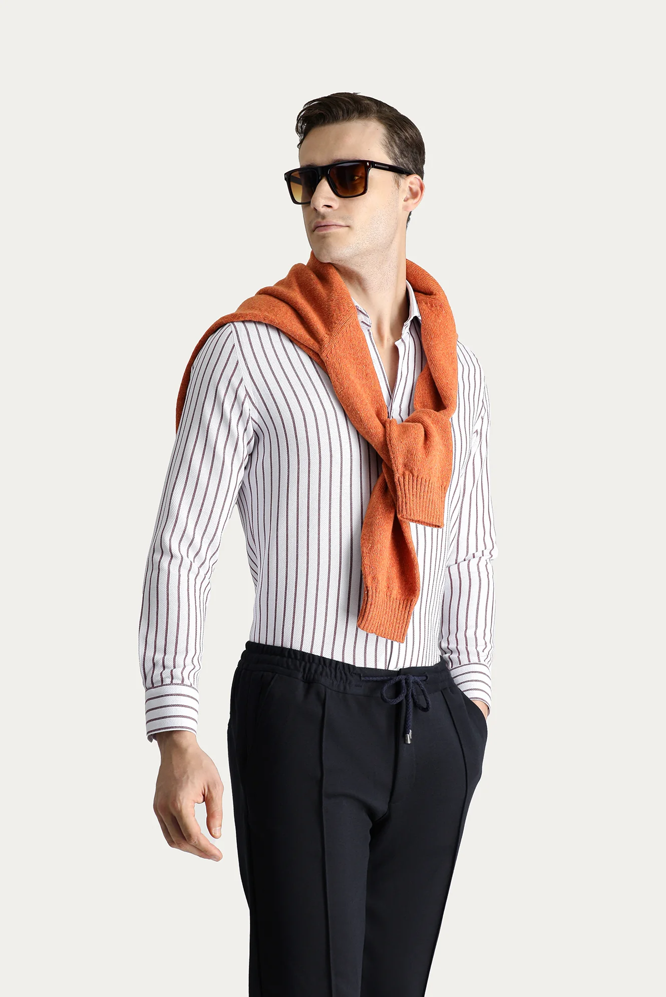 Koyu Bordo Uzun Kol Slim Fit Dar Kesim Çizgili Pamuklu Gömlek - Image 2
