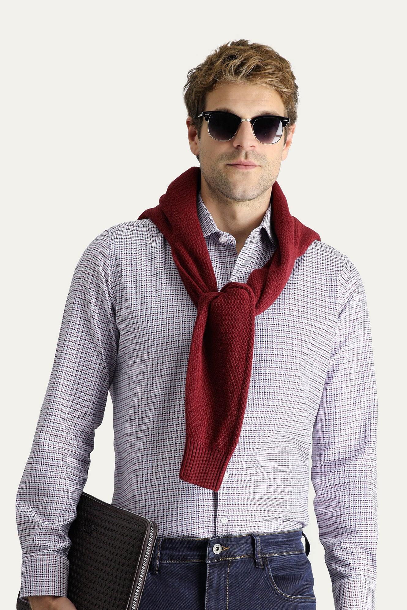 Koyu Bordo Uzun Kol Slim Fit Dar Kesim Desenli Pamuk Gömlek - Image 2