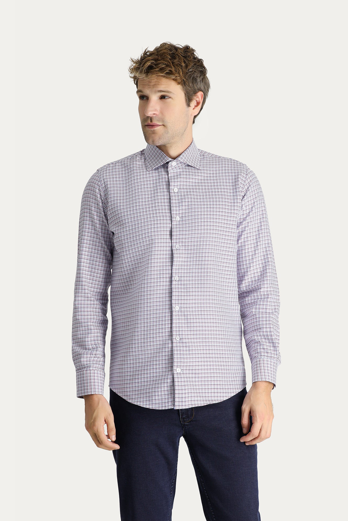 Koyu Bordo Uzun Kol Slim Fit Dar Kesim Desenli Pamuk Gömlek - Image 3