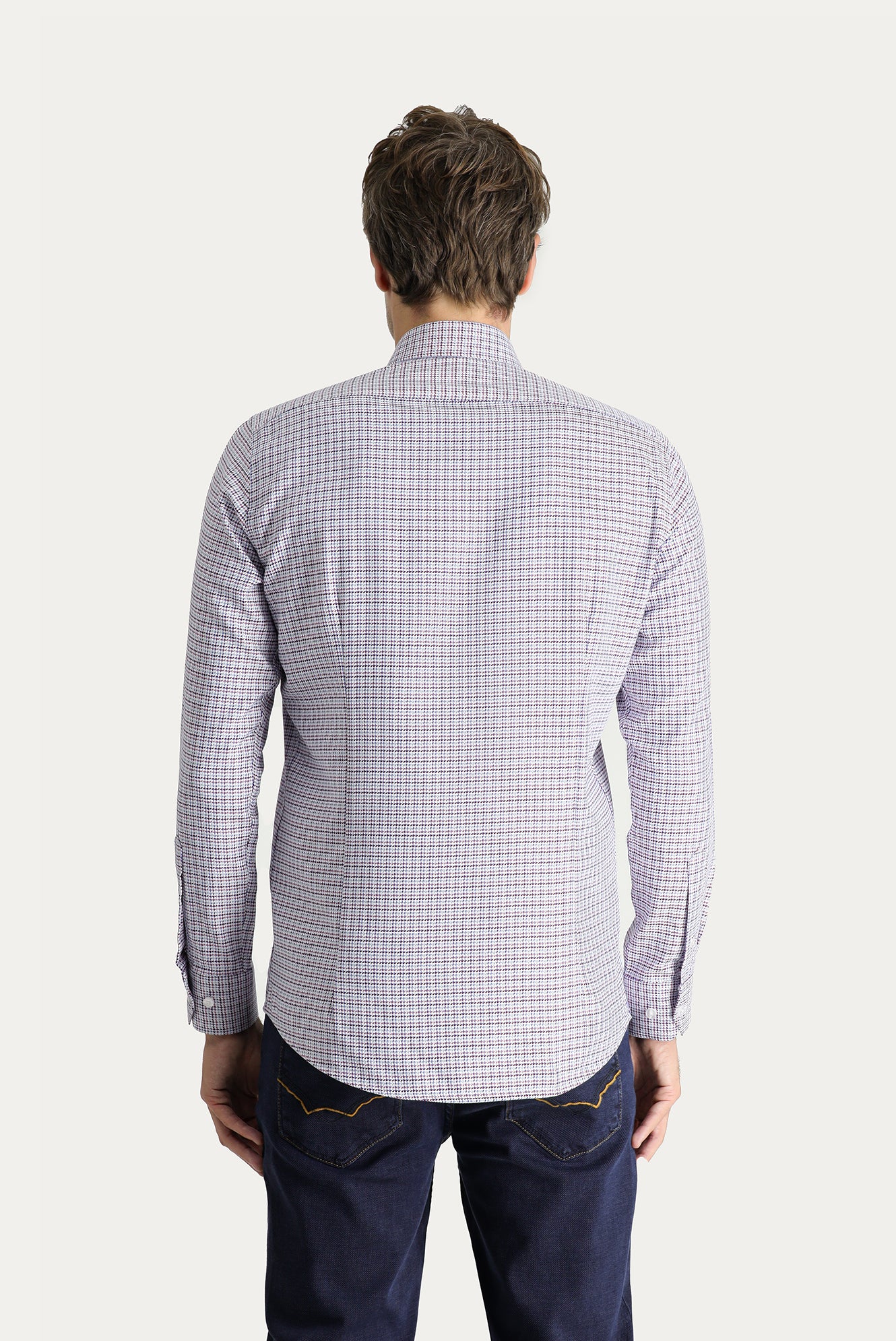 Koyu Bordo Uzun Kol Slim Fit Dar Kesim Desenli Pamuk Gömlek - Image 4