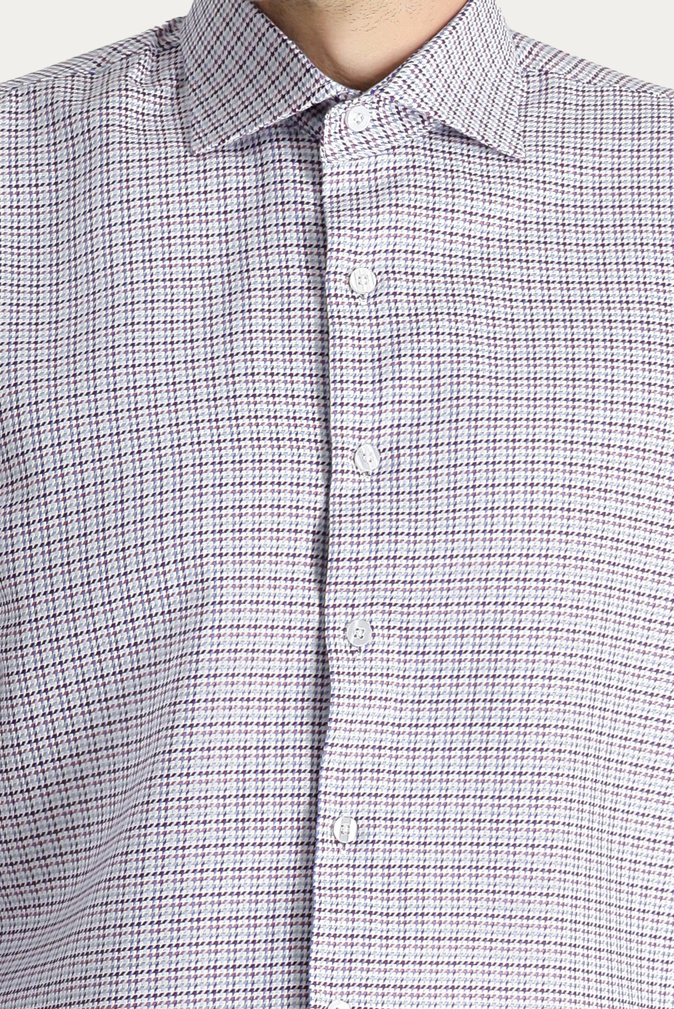 Koyu Bordo Uzun Kol Slim Fit Dar Kesim Desenli Pamuk Gömlek - Image 5