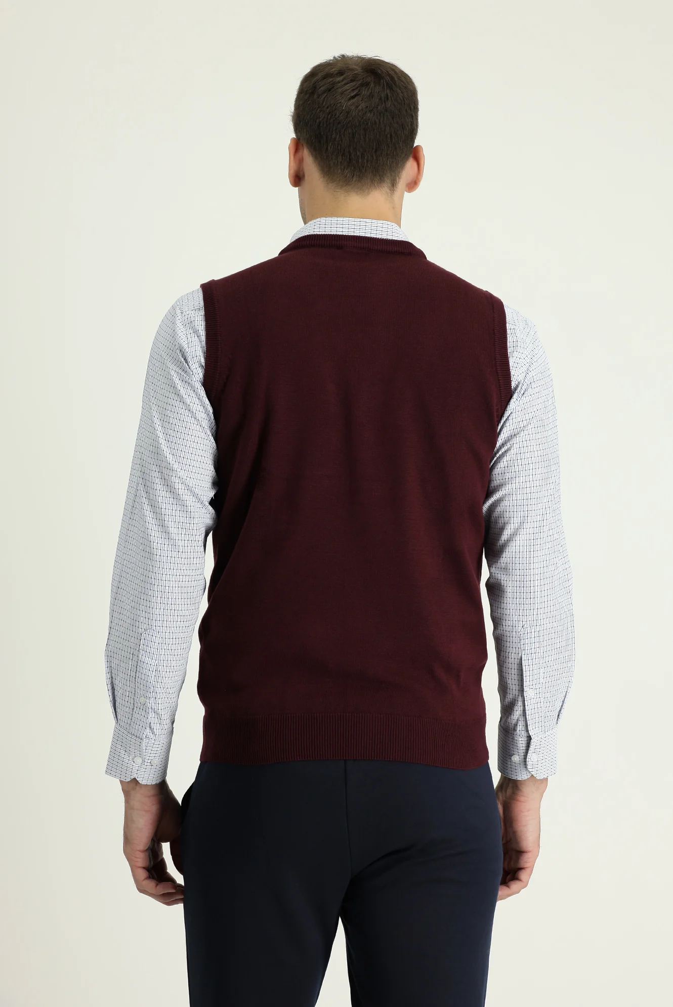 Koyu Bordo V Yaka Pamuklu Triko Süveter - Image 3