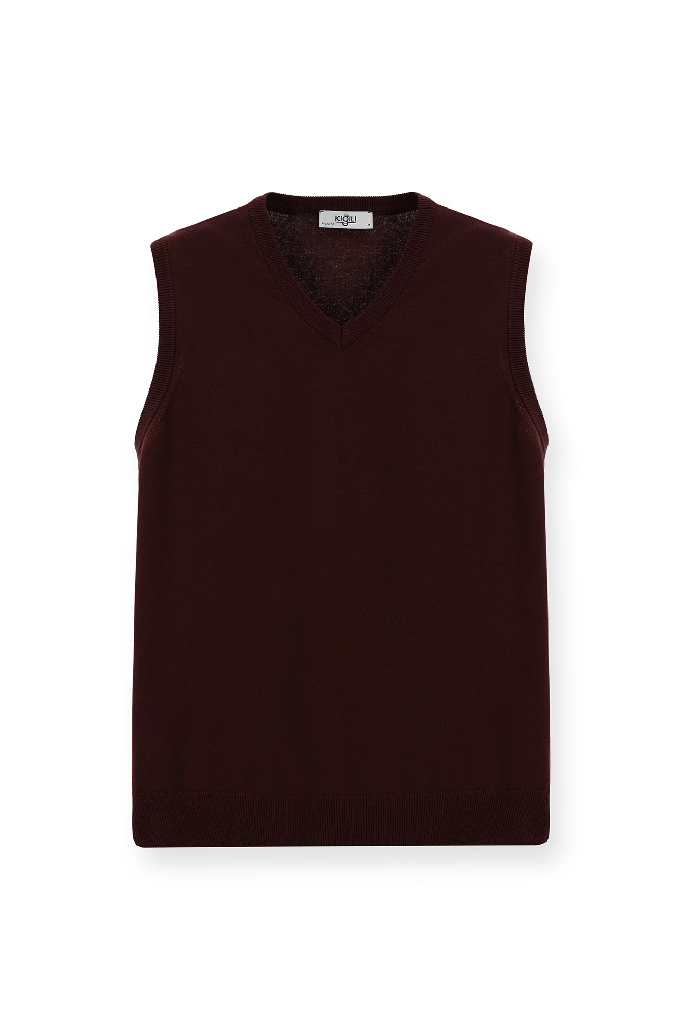 Koyu Bordo V Yaka Pamuklu Triko Süveter - Image 6