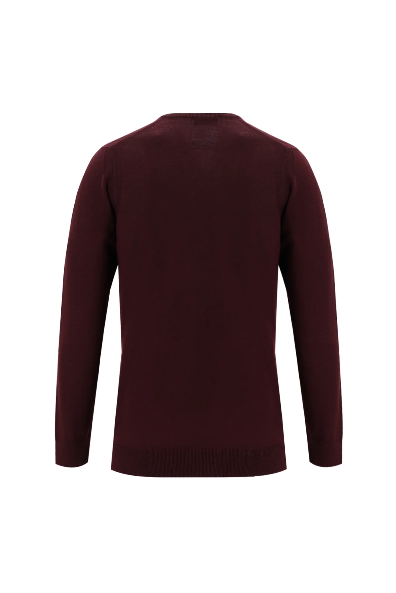 Koyu Bordo V Yaka Regular Fit Yünlü Triko Kazak - Image 2
