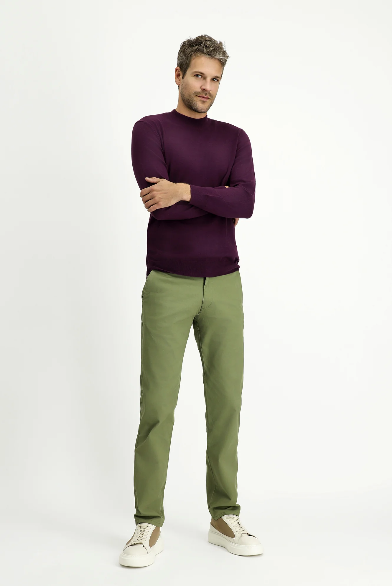 Koyu Bordo Yarım Balıkçı Yaka Regular Fit Pamuklu Kaşmirli Triko Kazak - Image 3