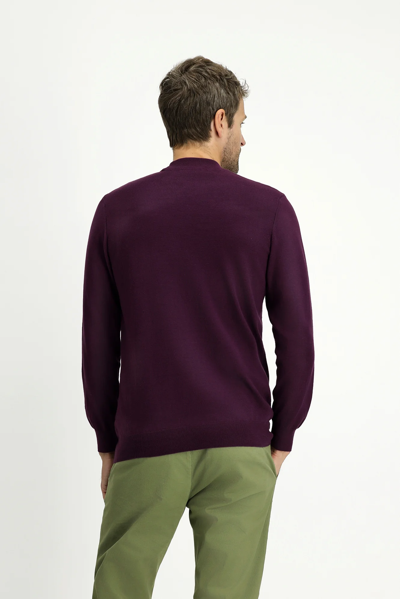 Koyu Bordo Yarım Balıkçı Yaka Regular Fit Pamuklu Kaşmirli Triko Kazak - Image 4