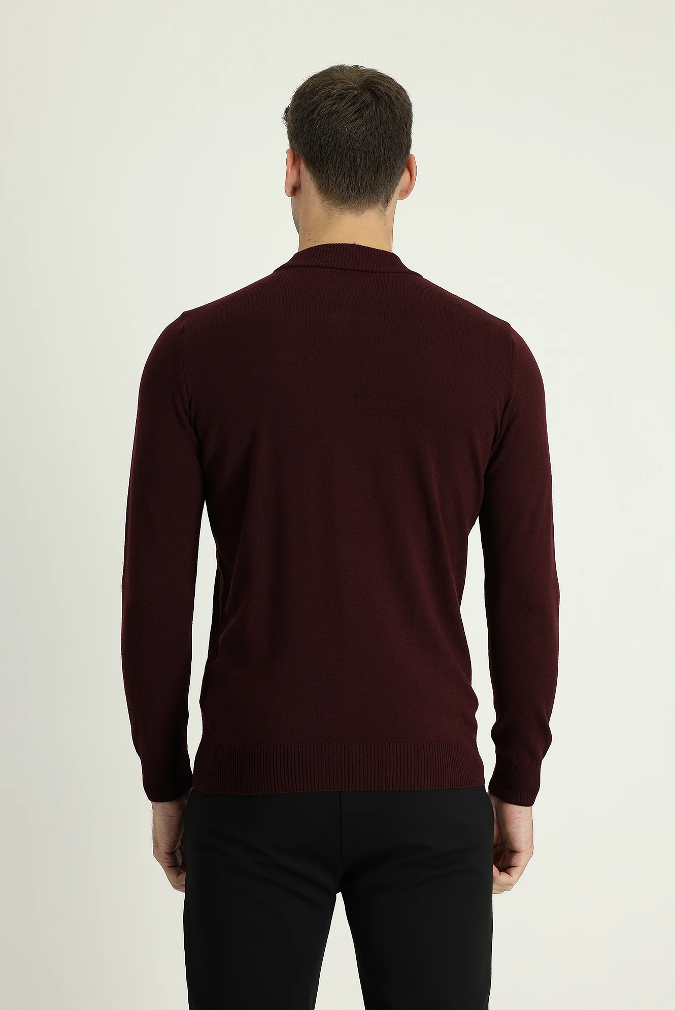 Koyu Bordo Yarım Balıkçı Yaka Regular Fit Pamuklu Triko Kazak - Image 3